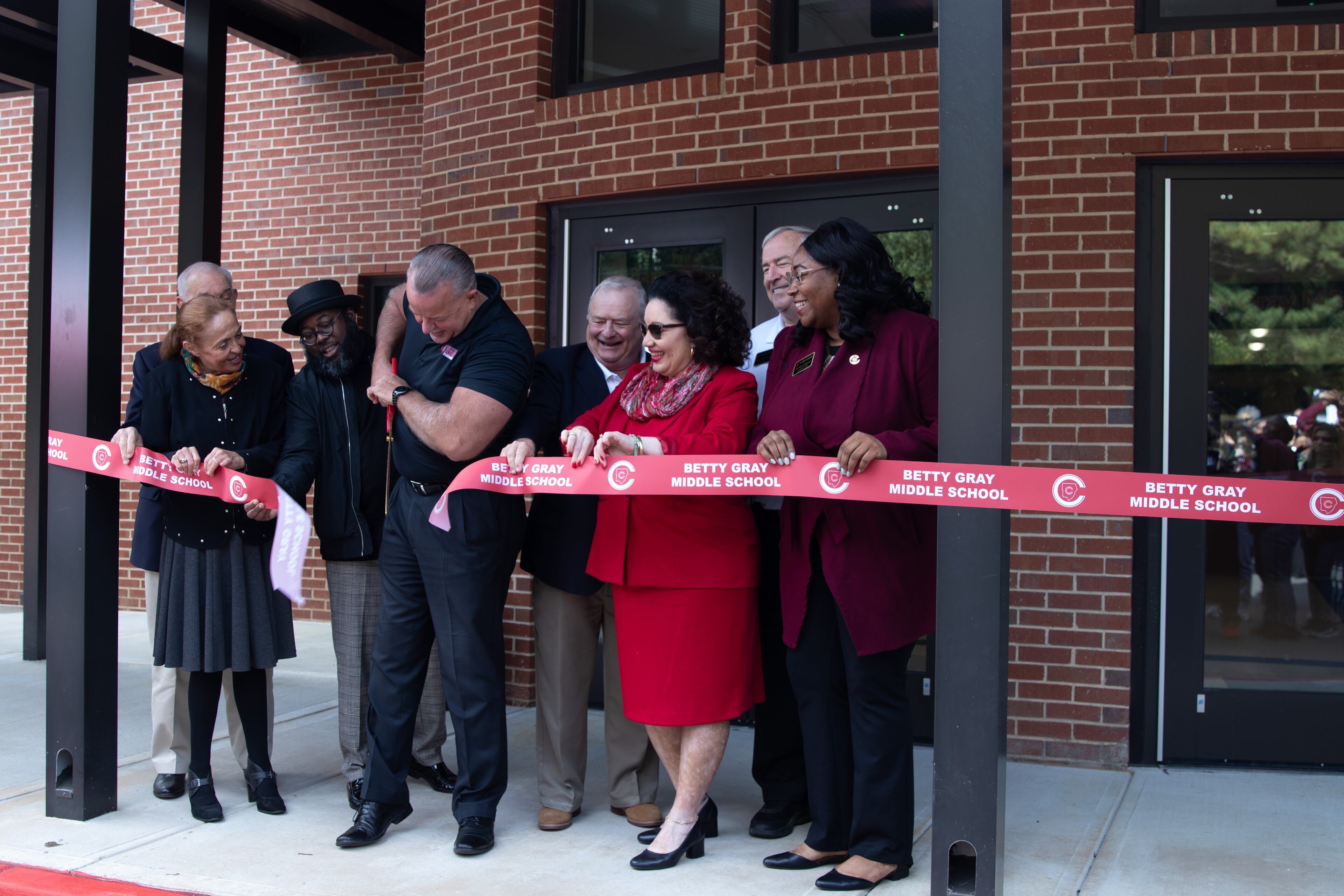 Superintendent Chris Ragsdale cuts the ribbon at Betty Gray Middle School on Monday, Oct. 16, 2023. (Photo courtesy Cobb County School District)