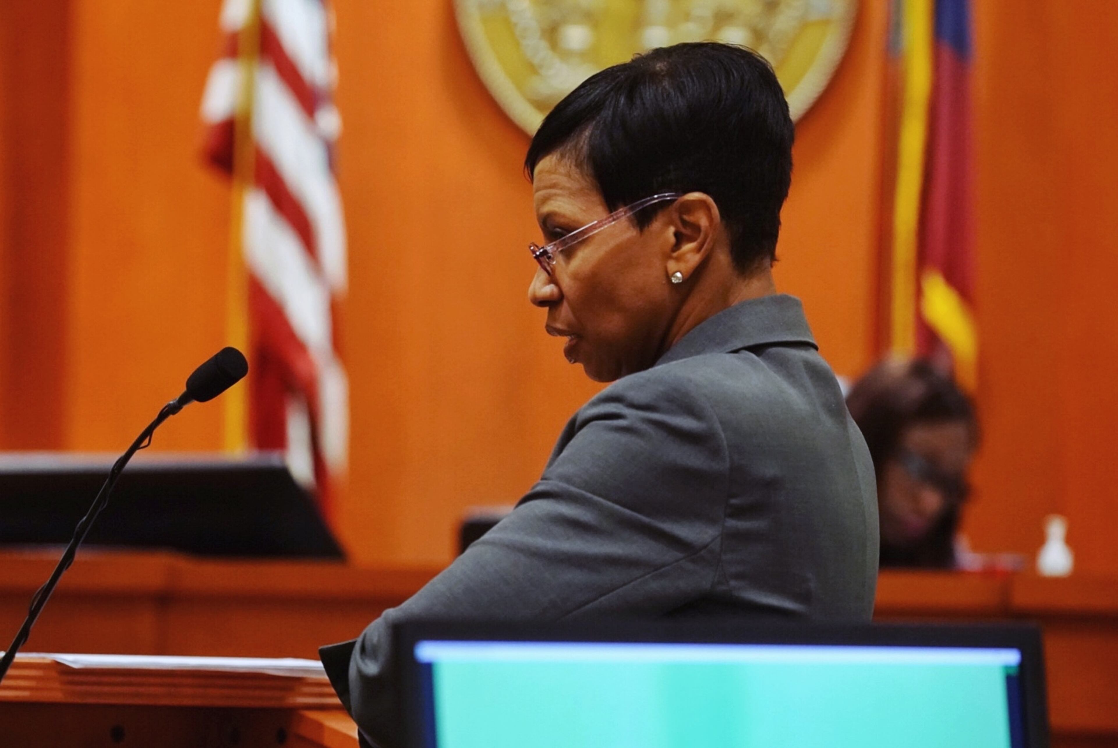 Lead prosecutor Buffy Thomas questions a witness during day three of the Robert Olson murder trial at the DeKalb County Courthouse on October 1, 2019 in Decatur. Olsen is charged with murdering war veteran Anthony Hill. (Elijah Nouvelage for The Atlanta Journal Constitution)