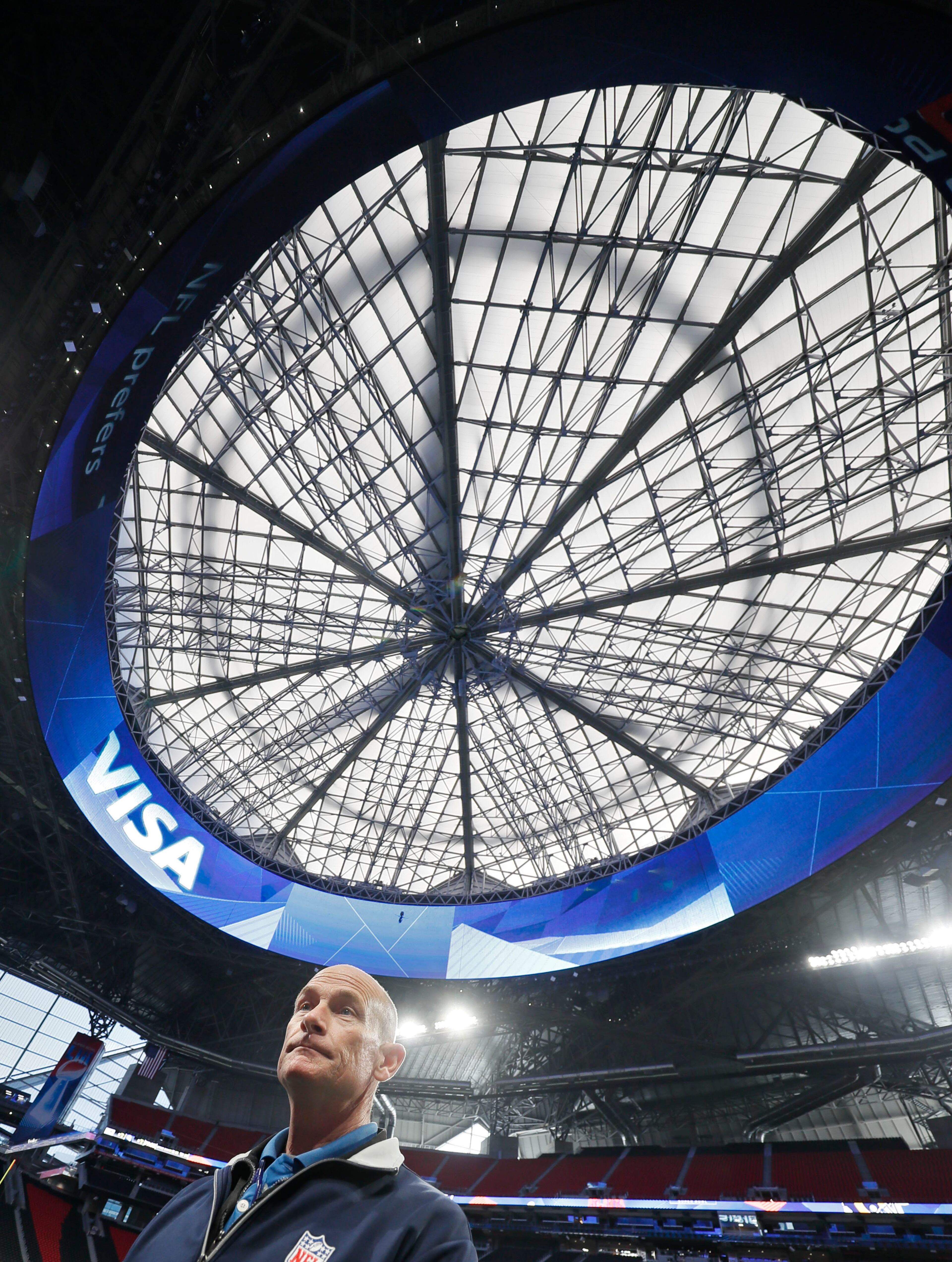 1/29/19 - Atlanta - Field Director Ed Mangan discussed the stadium and field preparation for Super Bowl LIII during a media availability at Mercedes-Benz Stadium. Bob Andres / bandres@ajc.com