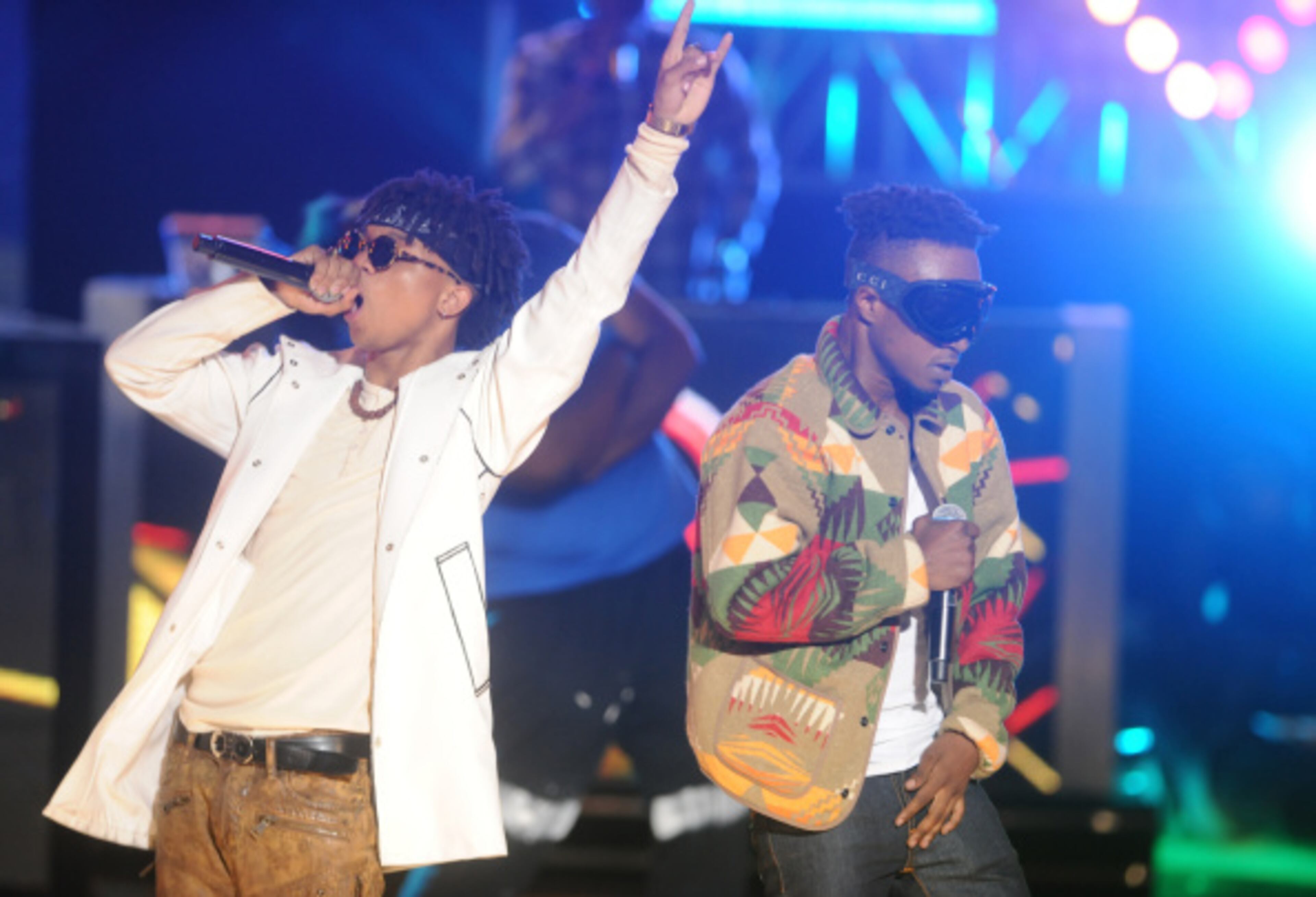 ATLANTA, GA - SEPTEMBER 20: Rappers Swae Lee (L) and Slim Jimmy of Rae Sremmurd performs onstage during the BET Hip Hop Awards 2014 at Boisfeuillet Jones Atlanta Civic Center on September 20, 2014 in Atlanta, Georgia. (Photo by Brad Barket/BET/Getty Images for BET)