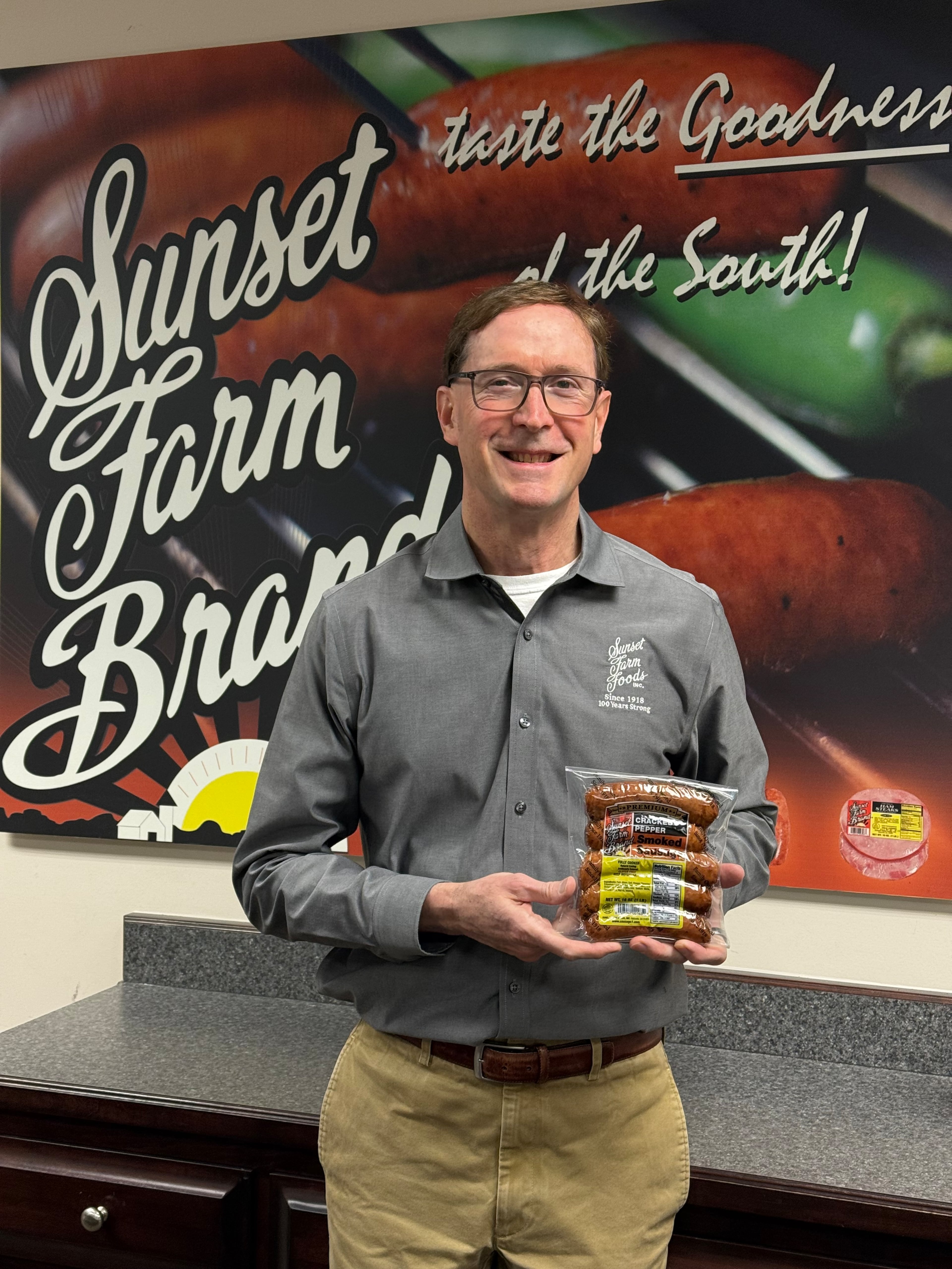 CEO Tom Carroll is the fourth generation of his family to sell meat and sausage from their home base of Valdosta. (Courtesy of Sunset Farm Foods)