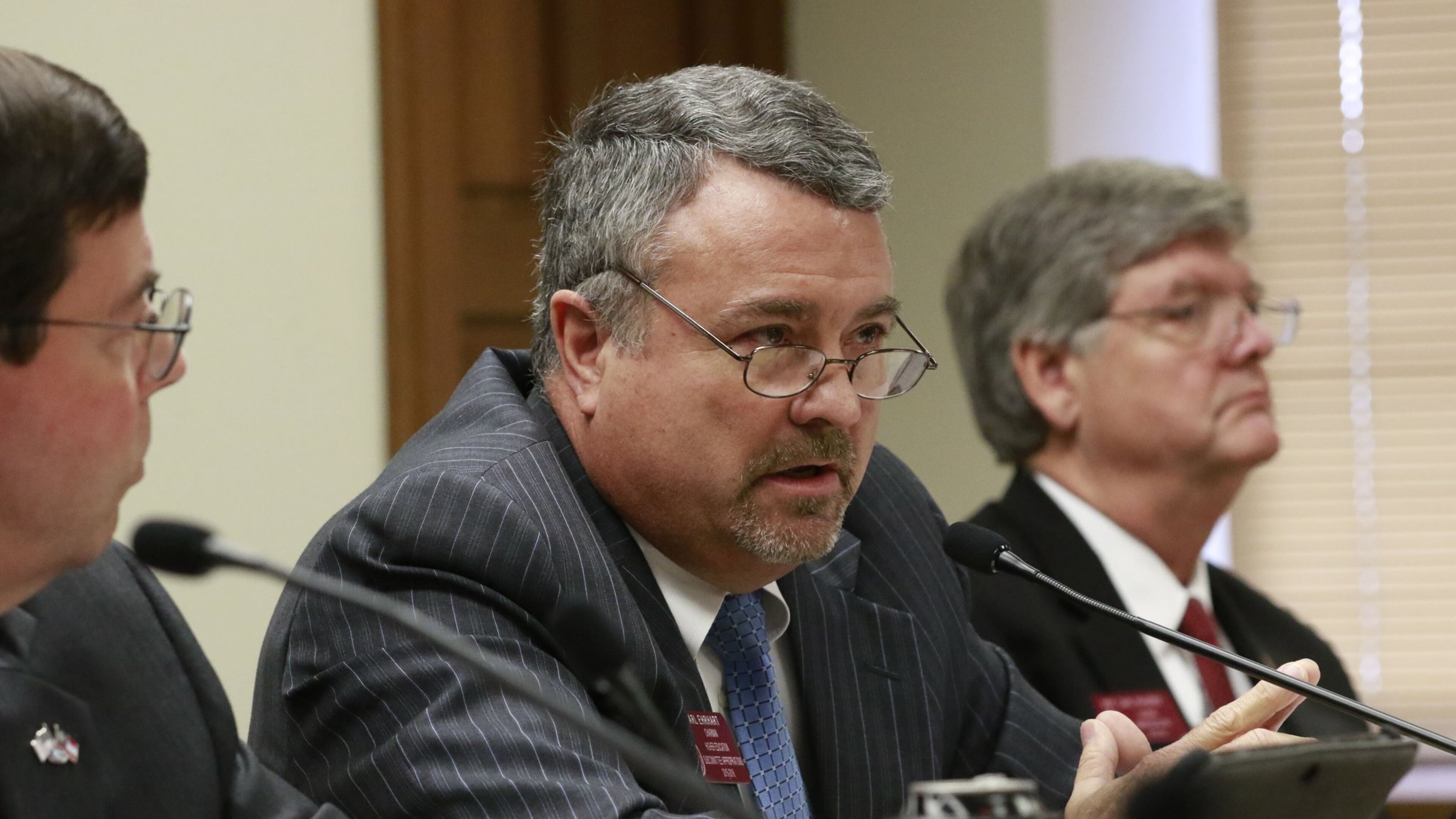 Jan. 25, 2016 - Atlanta - State Rep. Earl Ehrhart (center), chairman of the committee that allocates funds to Georgia’s colleges, is proposing legislation that would cut state funding to private colleges that adopt “sanctuary policies,” or rules prohibiting them from cooperating with police related to immigration enforcement and other matters. BOB ANDRES / BANDRES@AJC.COM