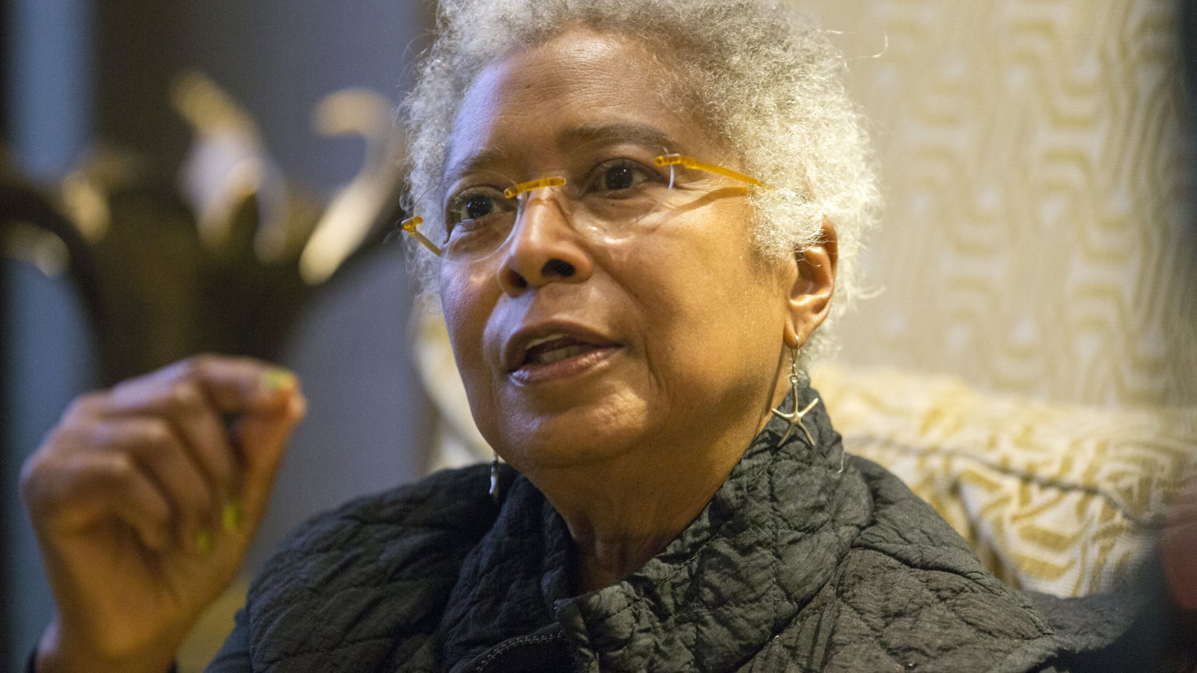Pulitzer Prize-winning author Alice Walker talks about her life in an interview at the Ritz-Carlton Atlanta. Walker, who was born in Eatonton, was in Georgia participating in the Agnes Scott College Gay Johnson McDougall Symposium on Race, Justice and Reconciliation. ALYSSA POINTER / ALYSSA.POINTER@AJC.COM
