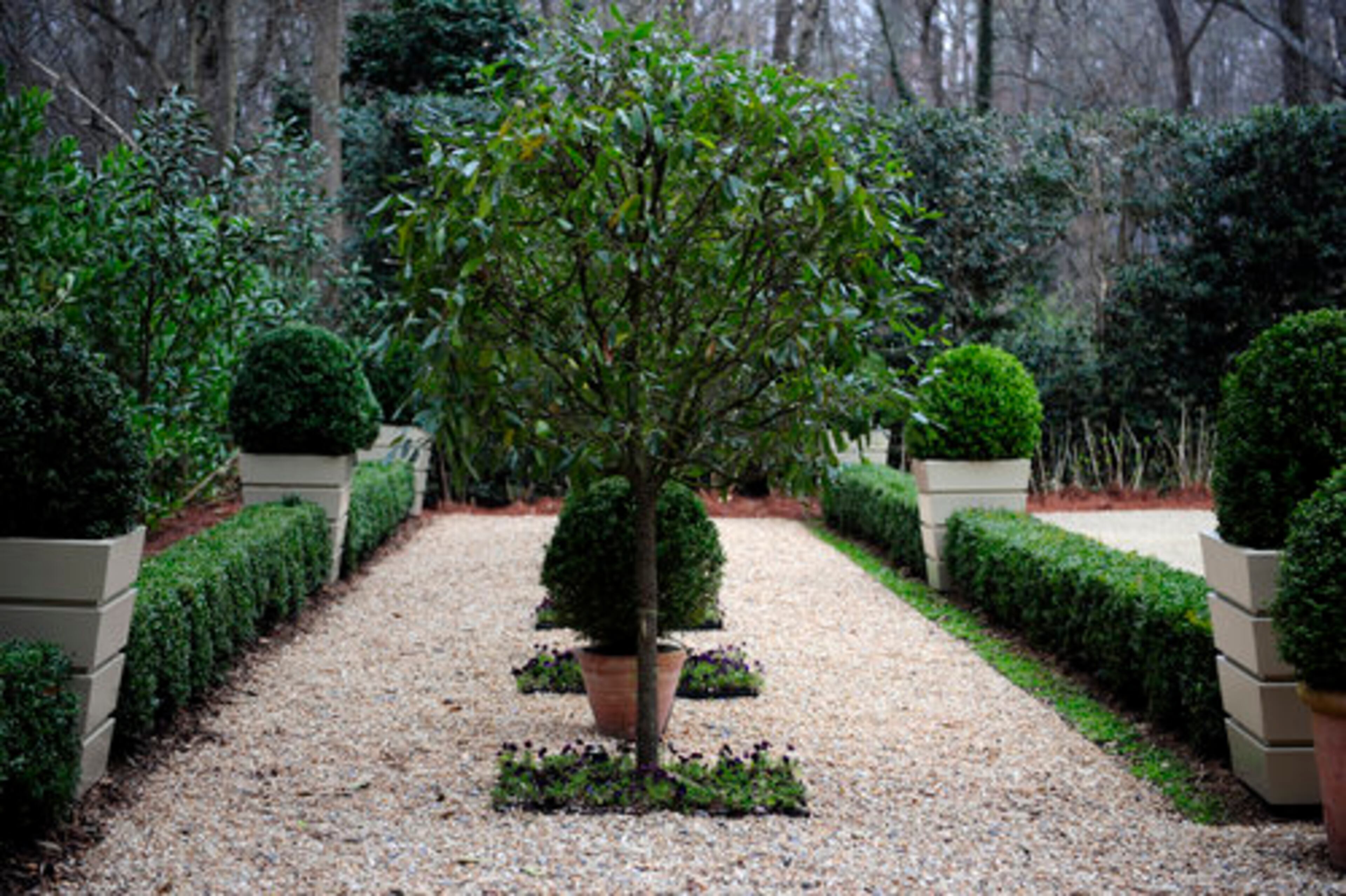 Landscaping was handled by The Garden Path. Katie says her biggest influence was Jacques Wirtz, a Belgian landscape artist who works with "landscape as form."