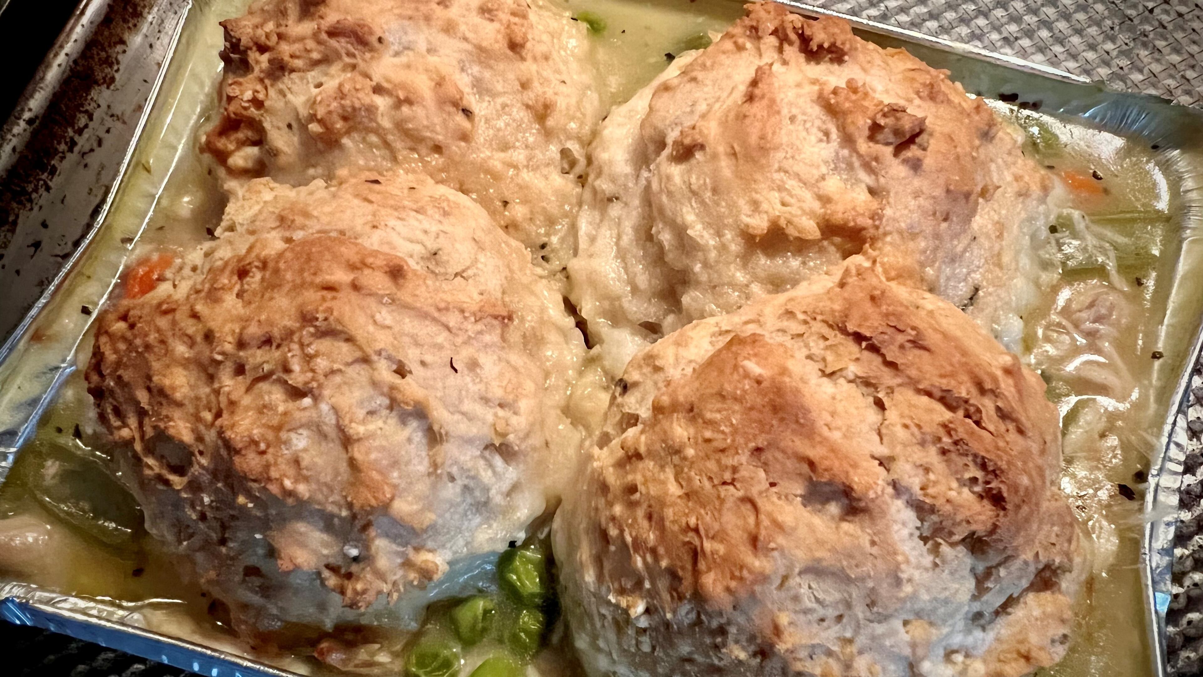 This chicken and biscuits dish is available from Casseroles in Atlanta's Morningside neighborhood. Henri Hollis/henri.hollis@ajc.com