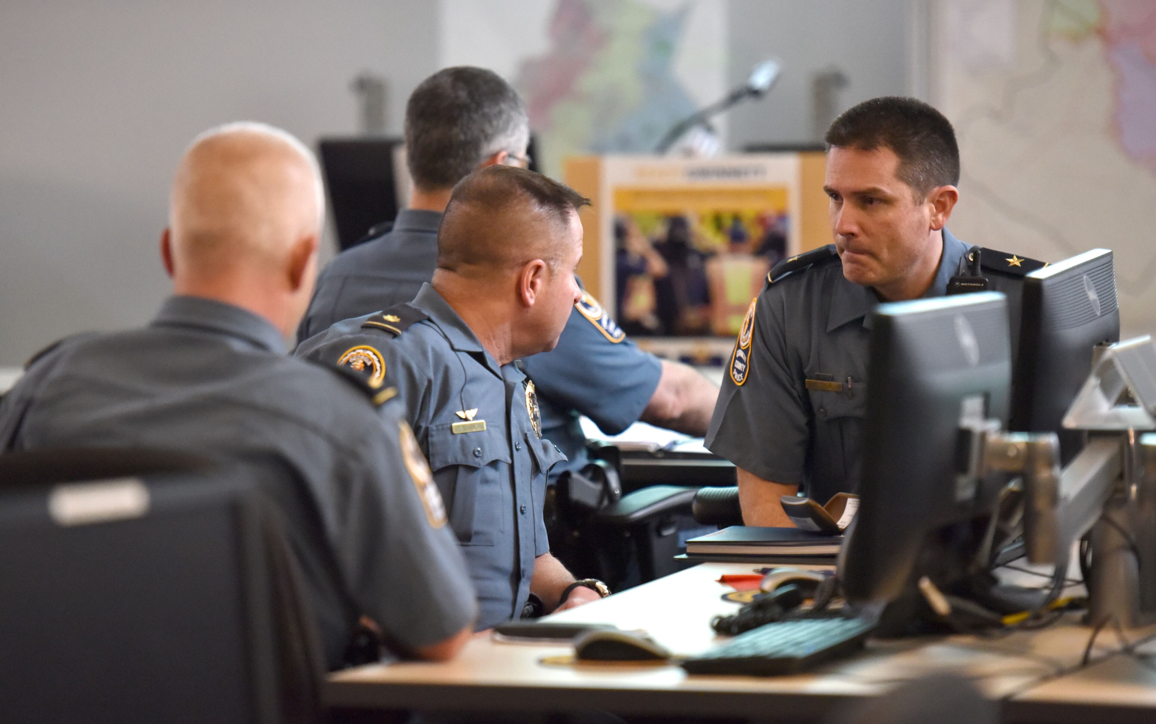 LEDE PHOTO
January 5, 2017 Lawrenceville - Gwinnett County public safety personnel and other government agencies discuss during their meeting to prepare for the winter weather event that is forecasted for this weekend at Gwinnett County Office of Emergency Management in Lawrenceville on Thursday, January 5, 2017. HYOSUB SHIN / HSHIN@AJC.COM