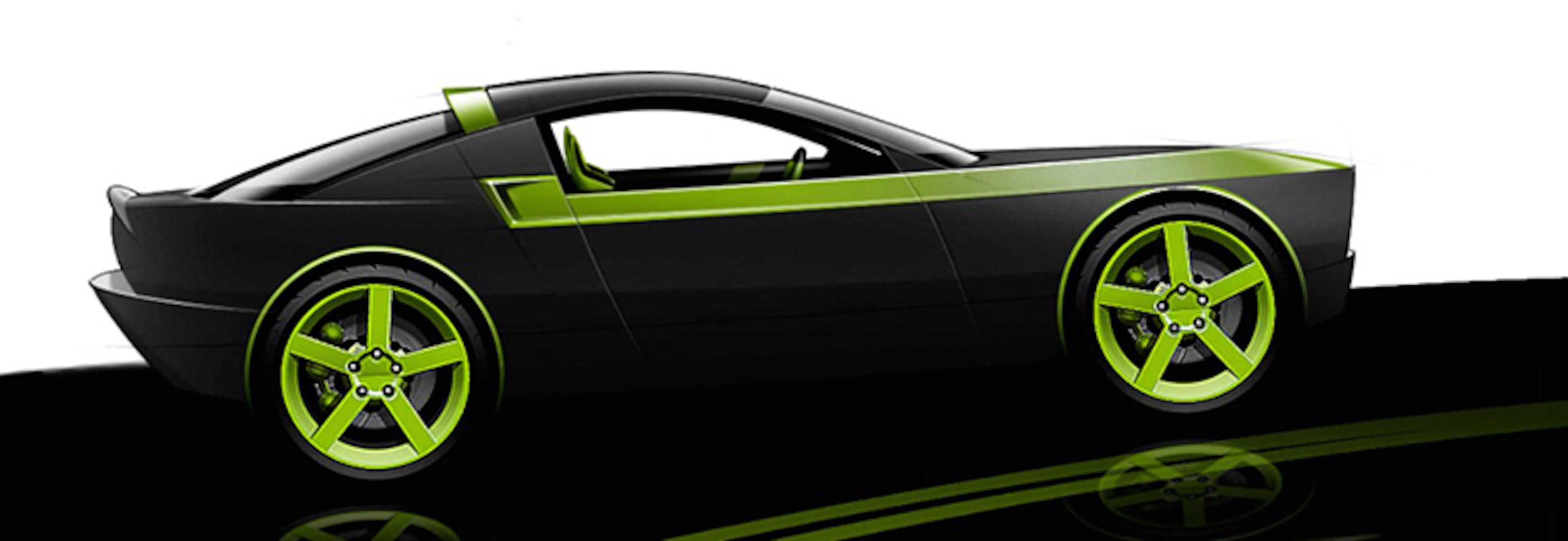 Here we see several of the classic Mustang design cues including the forward-leaning shark-nose, long-hood/short-deck proportions and side scoop. The extremely short overhangs give the car an extremely short appearance although if this car retains the 2+2 layout, those suffering from claustrophobia would probably want to avoid the small, windowless rear.