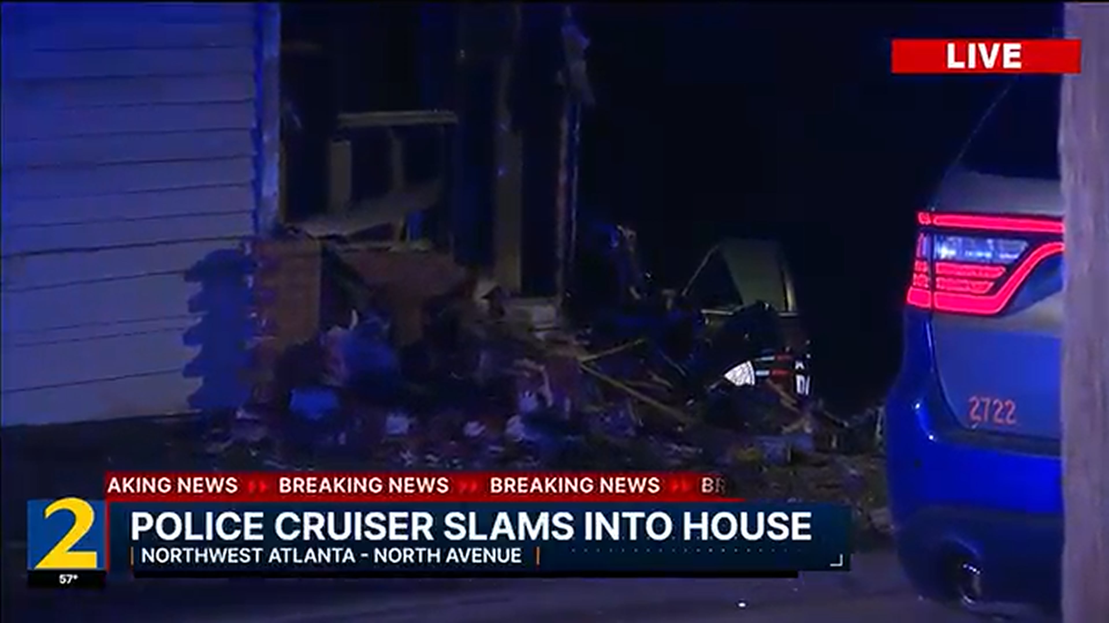 An Atlanta police officer, en route to a call for help from another officer, crashed into the back of a house near the Bankhead neighborhood late Monday. (Channel 2 Action News)