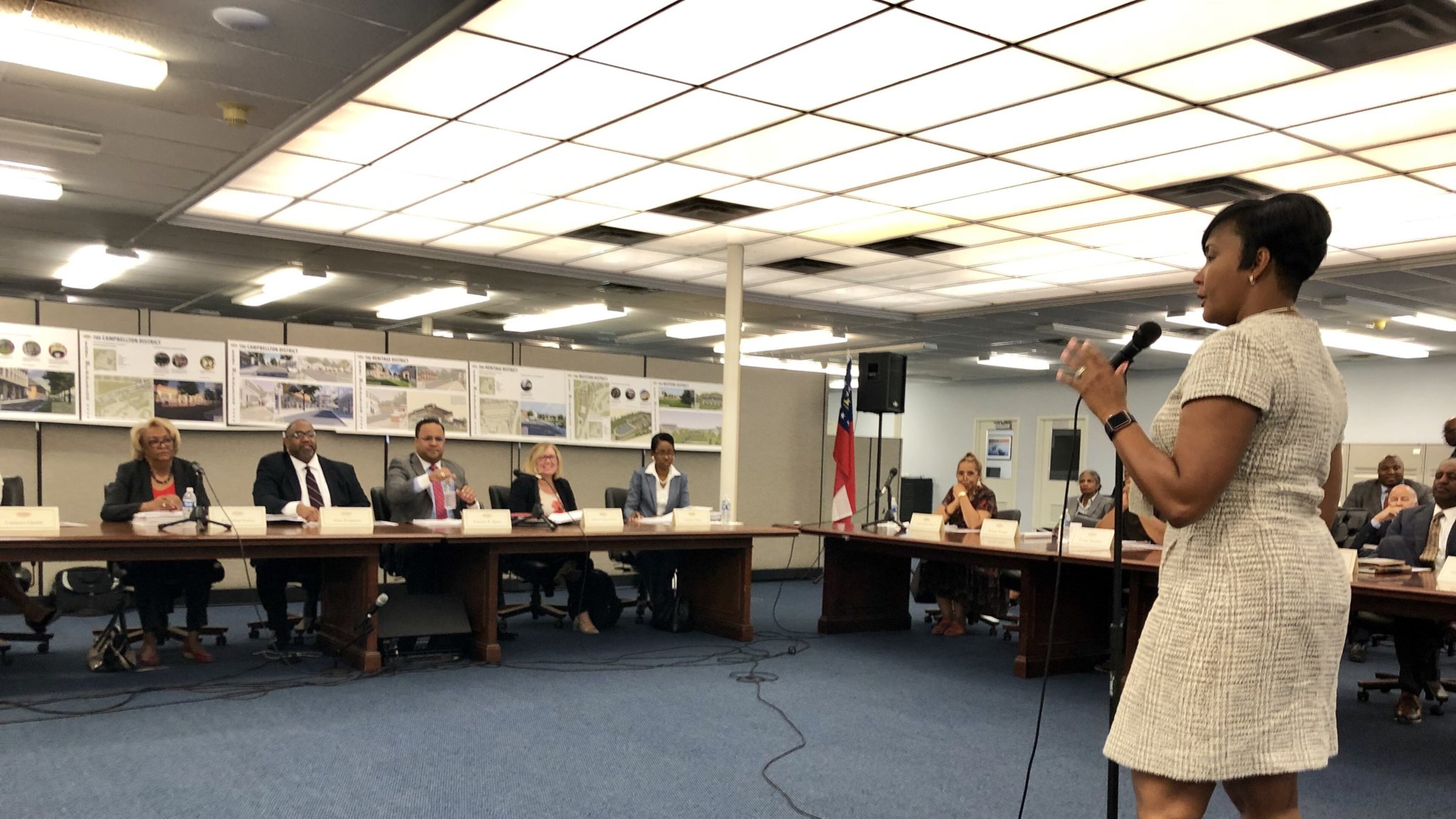 Atlanta Mayor Keisha Lance Bottoms, right, addressed the McPherson Implementing Local Redevelopment Authority board Monday, Aug. 26, 2019. J. SCOTT TRUBEY/ STRUBEY@AJC.COM
