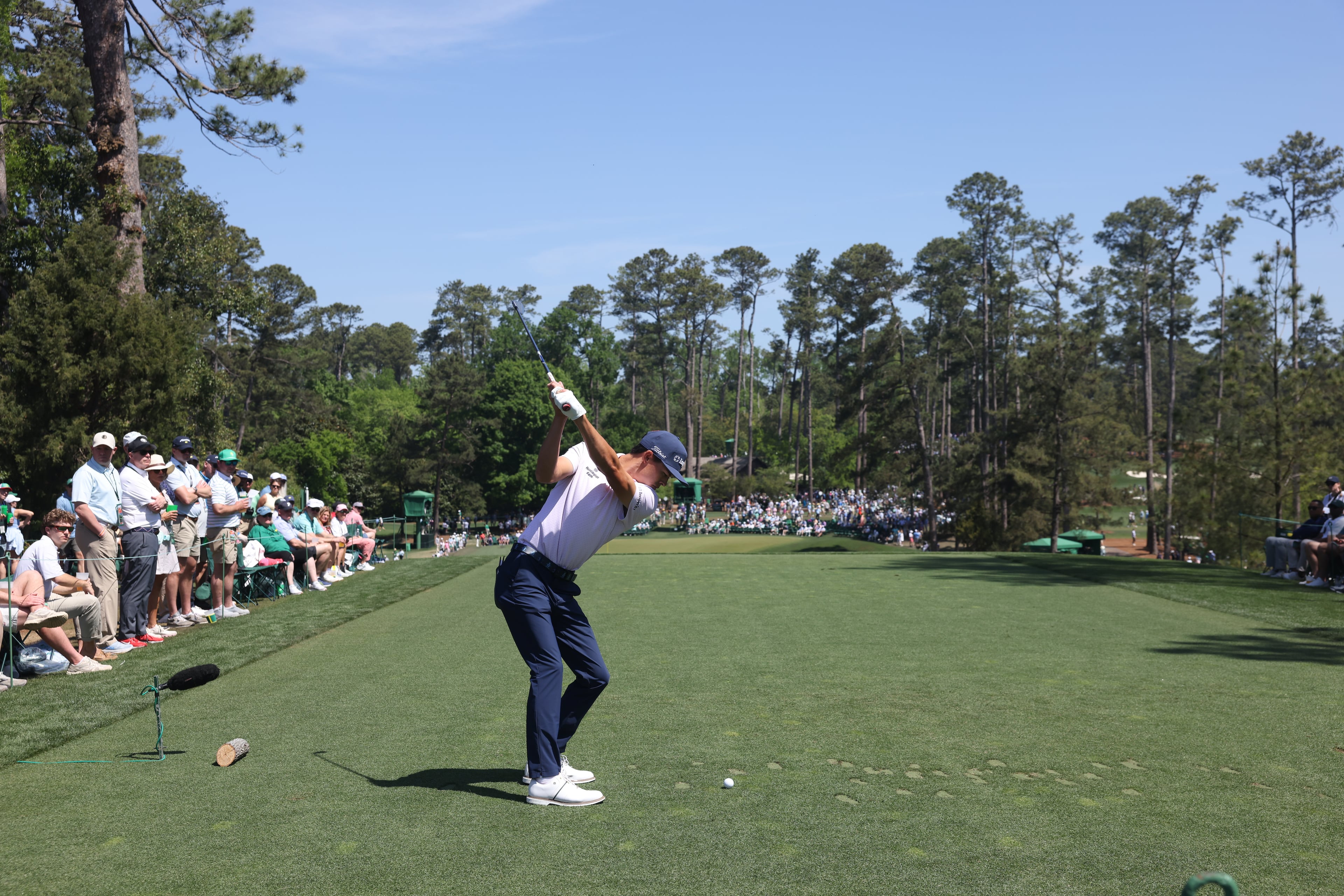 John Keefer hits from the sixth tee box during the second round of the Masters at Augusta National on Friday, April 10, 2026 in Augusta, Ga. (Jason Getz/AJC)