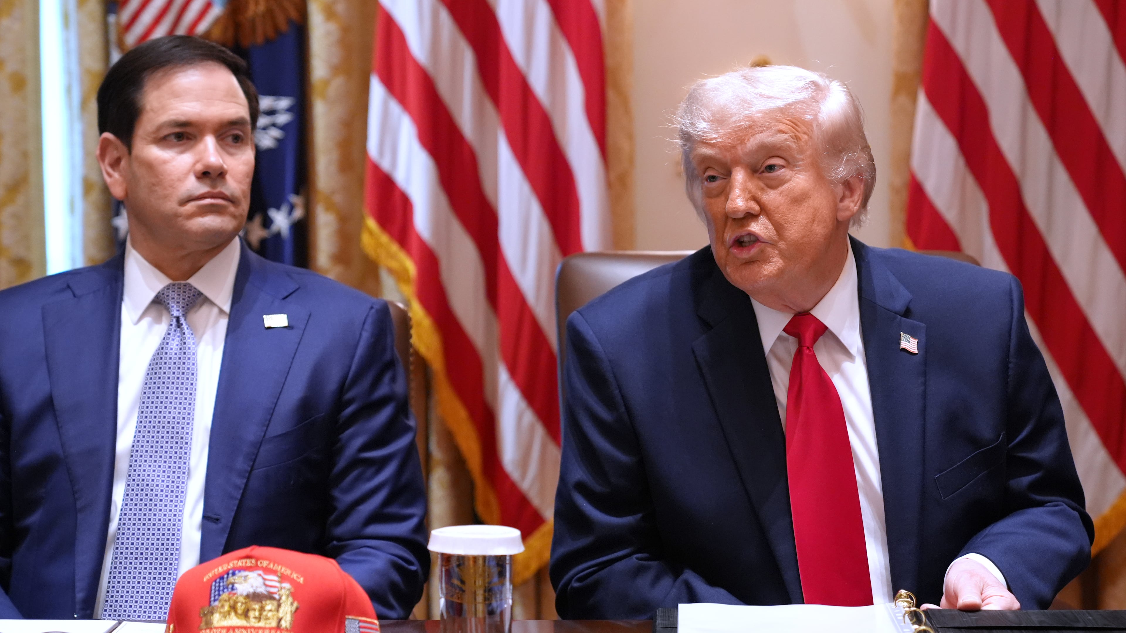 President Donald Trump (right, seated next to Secretary of State Marco Rubio) speaks during a Cabinet meeting at the White House, Wednesday, May 27, 2026, in Washington. (Jacquelyn Martin/AP)