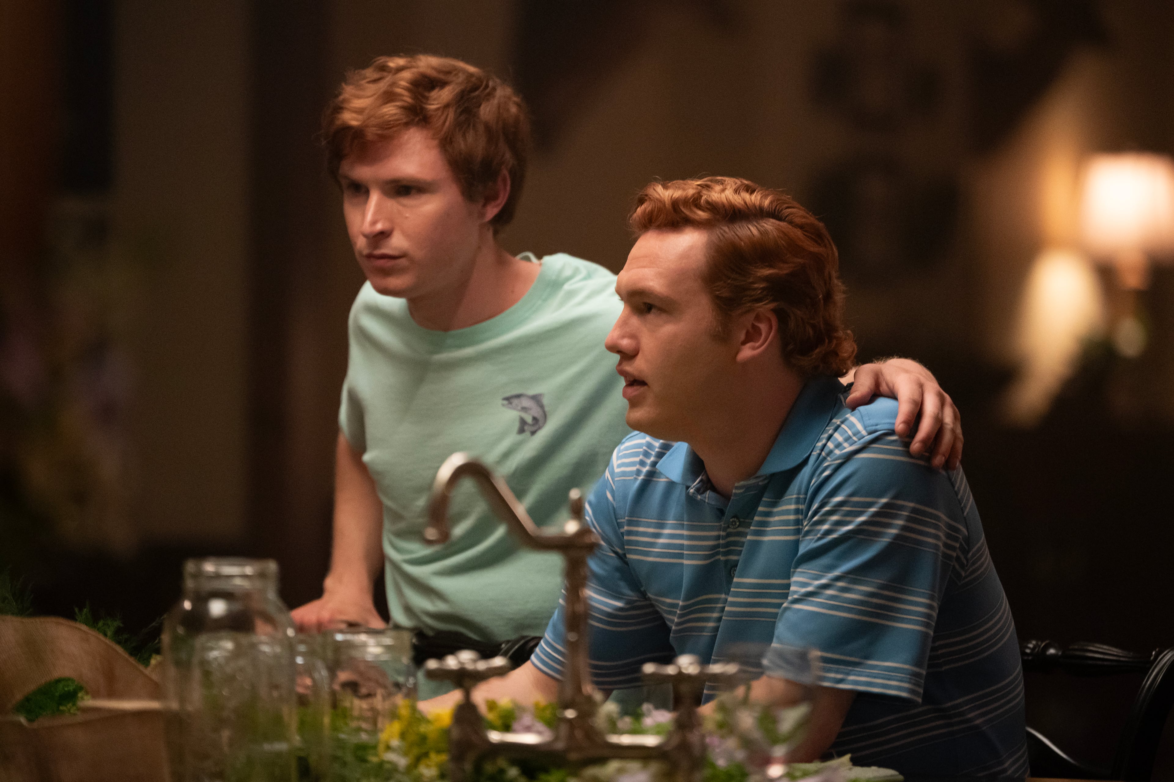 Johnny Berhtold, left, as Paul Murdaugh and Will Harrison as Buster Murdaugh in Hulu's "Murdaugh: Death in the Family." (Hulu)