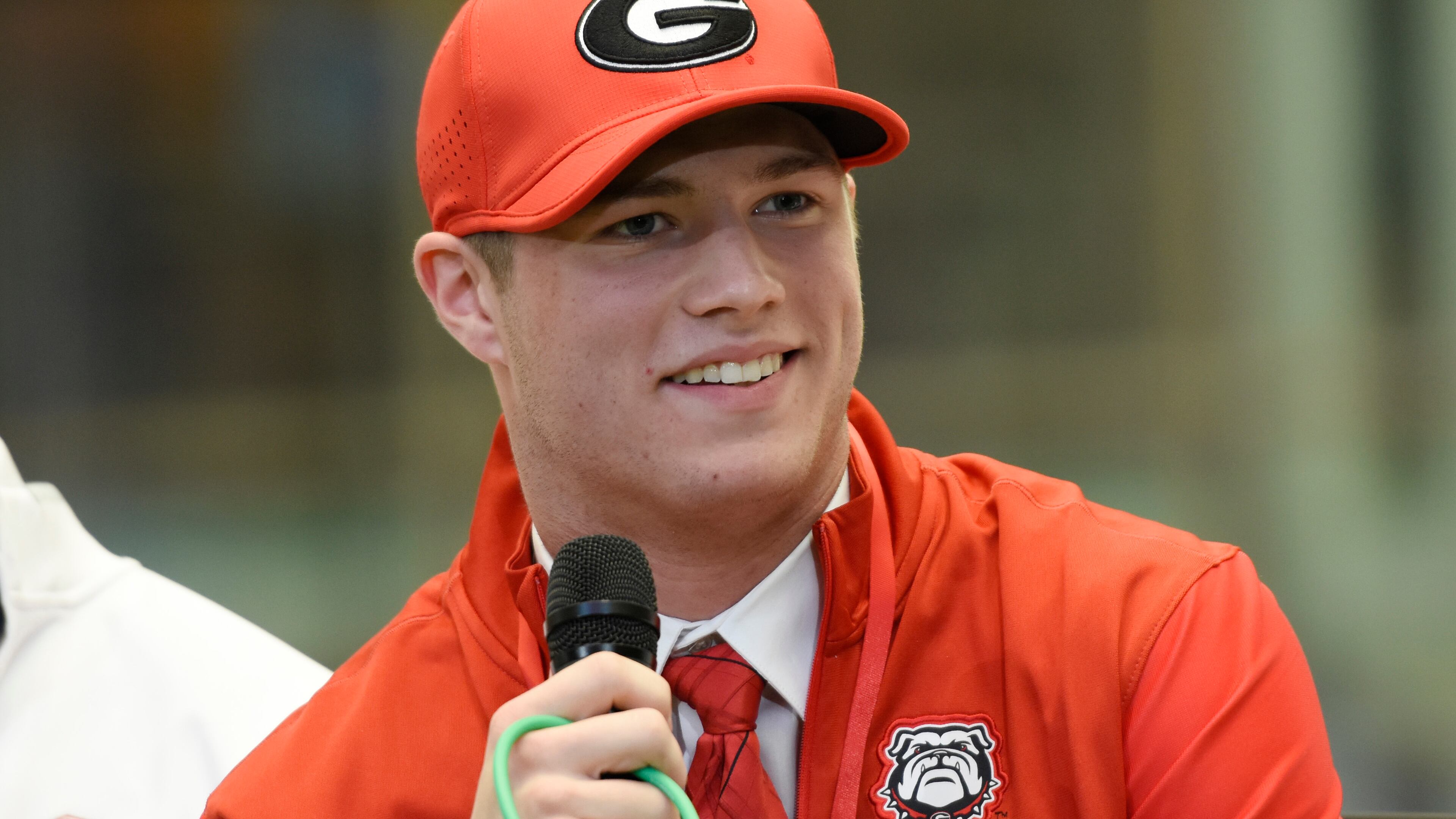 February 1, 2017, Atlanta - Brooks Buce of Greater Atlanta Christian, who committed to the University of Georgia, speaks during National Signing Day in Atlanta, Georgia, on Wednesday, February 1, 2017. (DAVID BARNES / DAVID.BARNES@AJC.COM)