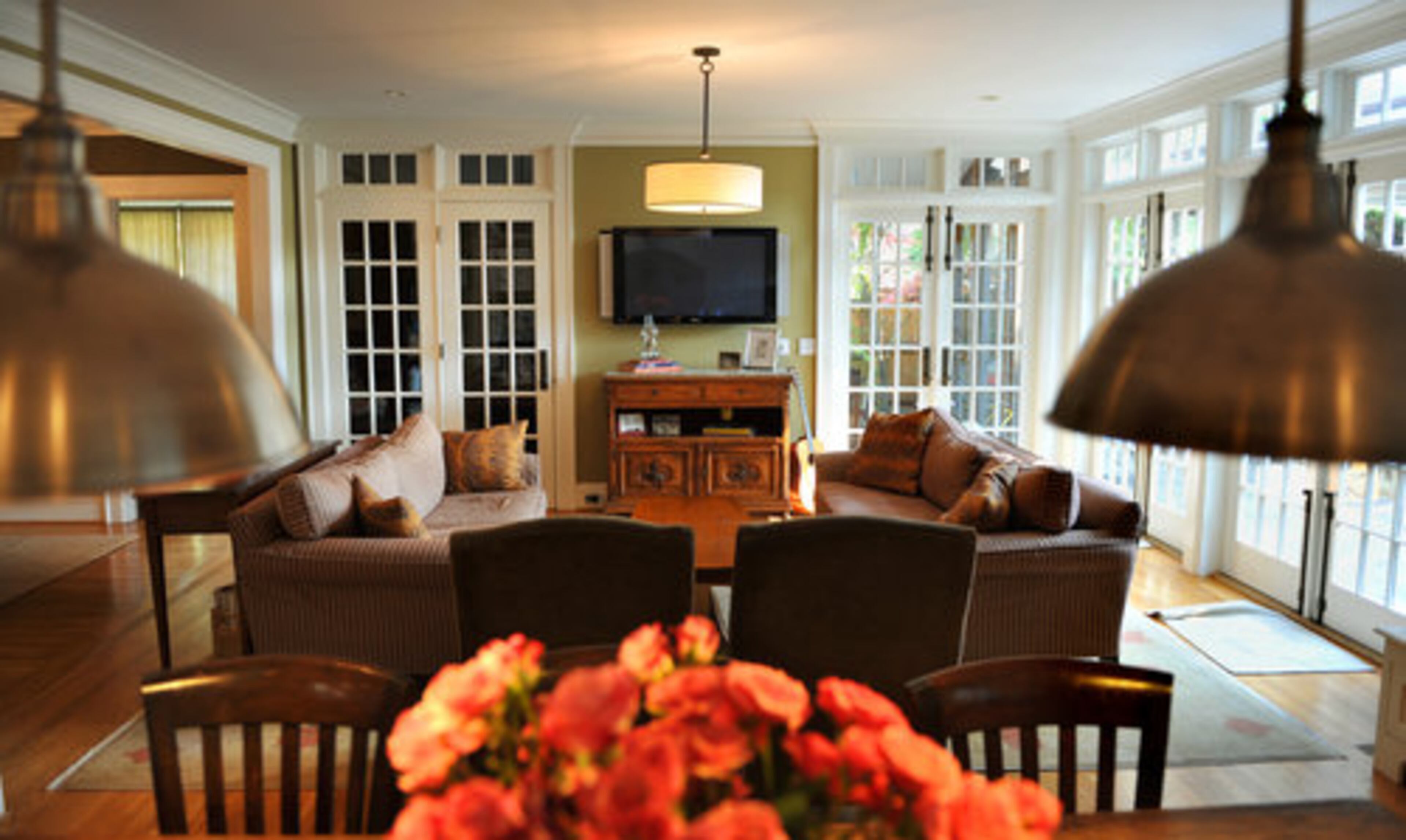 A view of the family room as seen from the kitchen area. The Hoffmanns began their remodeling project soon after remodeling the home right across the street. The remodeling of this house lasted a year.