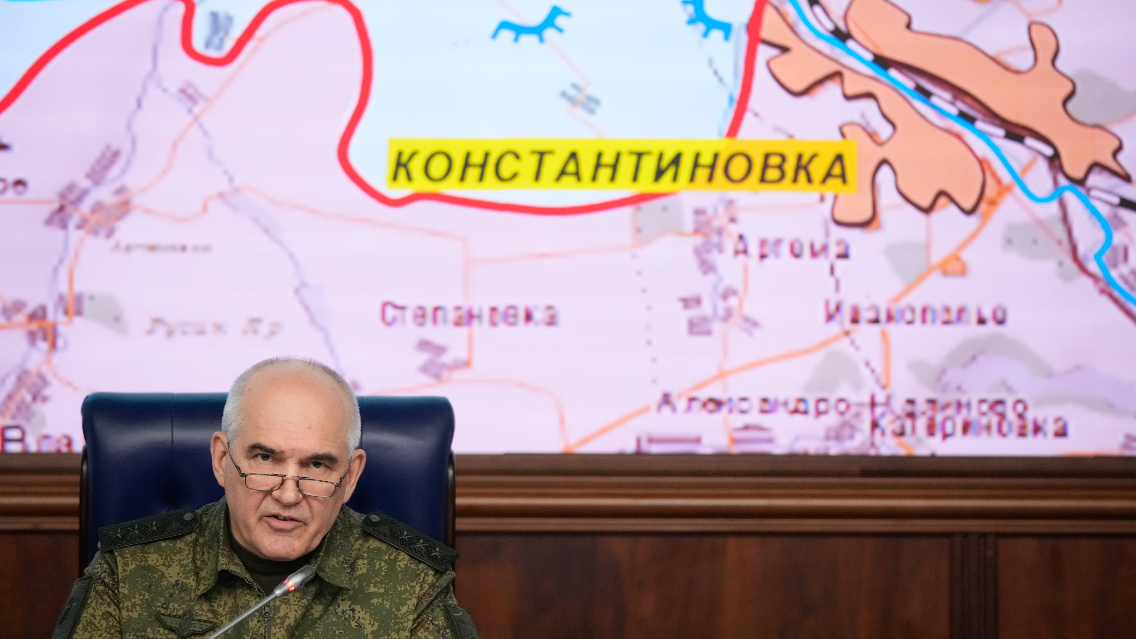 The First Deputy Chief of the General Staff of Russian Armed Forces Lt. Gen. Sergei Rudskoy holds a news briefing in Moscow, Saturday, July 4, 2026. (AP Photo/Pavel Bednyakov)