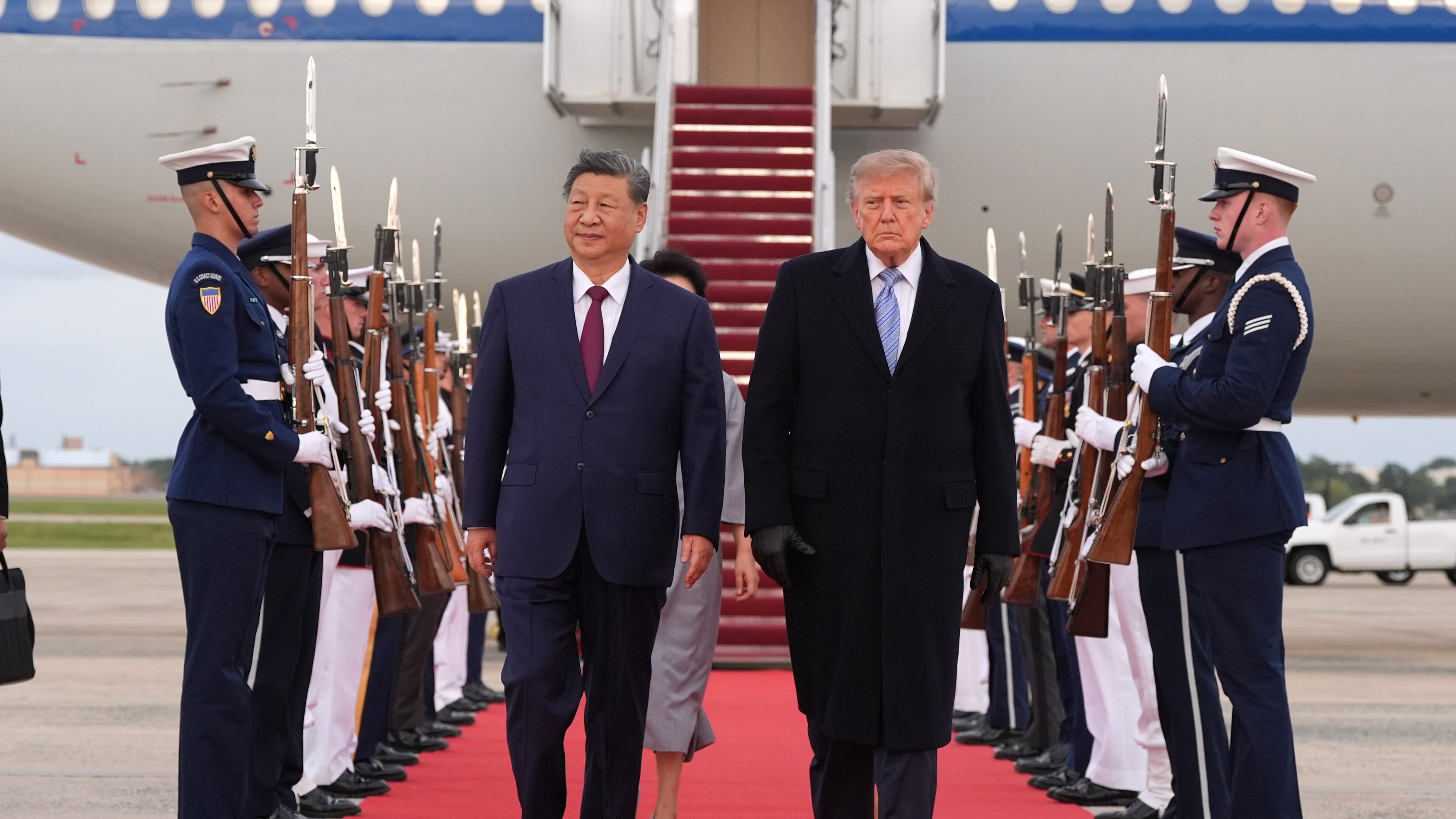 President Donald Trump and first lady Melania Trump walk with China's President Xi Jinping and his wife Peng Liyuan at Joint Base Andrews, Md., Wednesday, Sept. 23, 2026.(AP Photo/Alex Brandon)