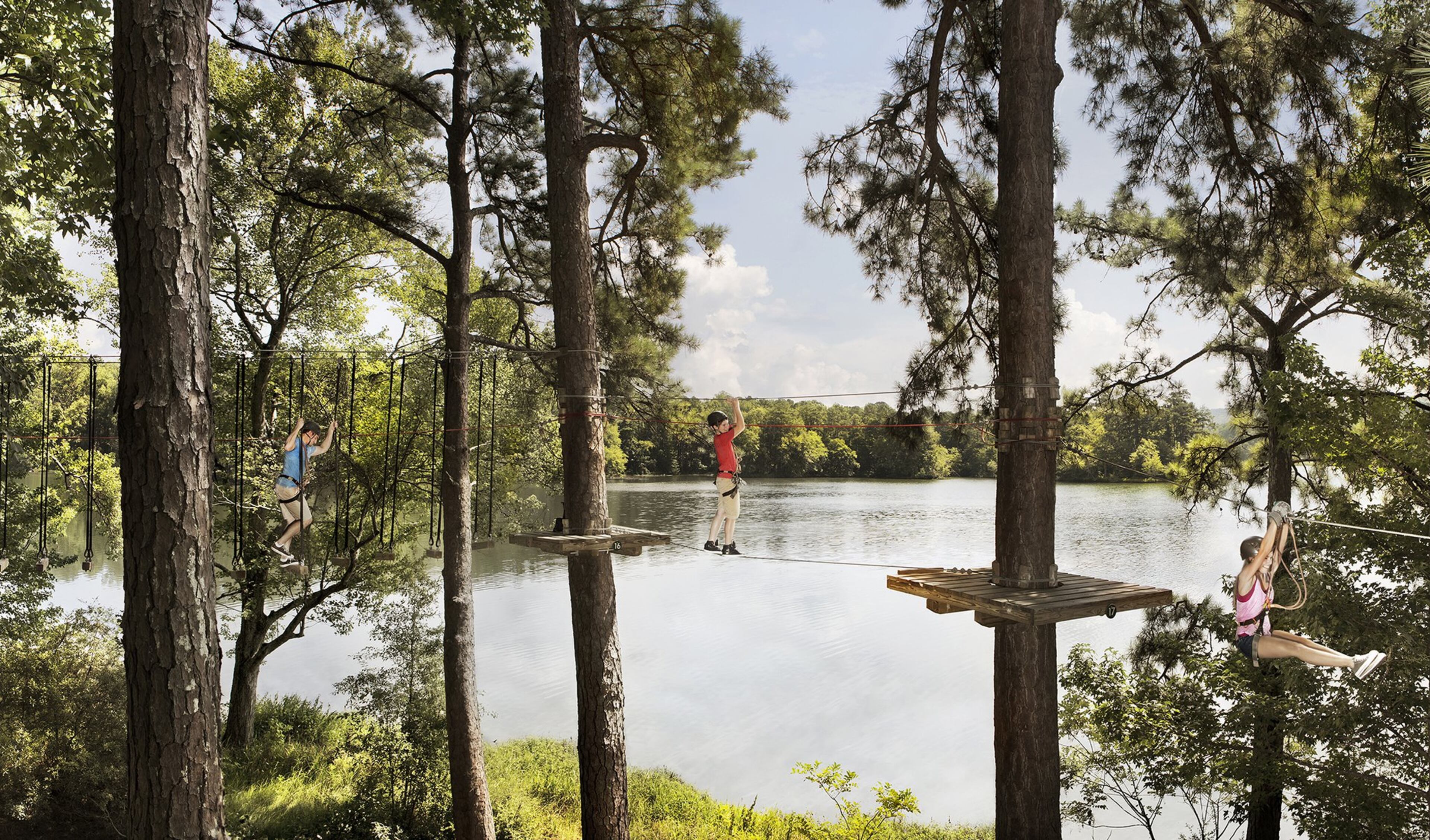 TreeTop Adventure has 10 zip lines ranging from 44 to 700 feet in length and other high-flying challenges woven into the natural forest. Contributed by Callaway Gardens