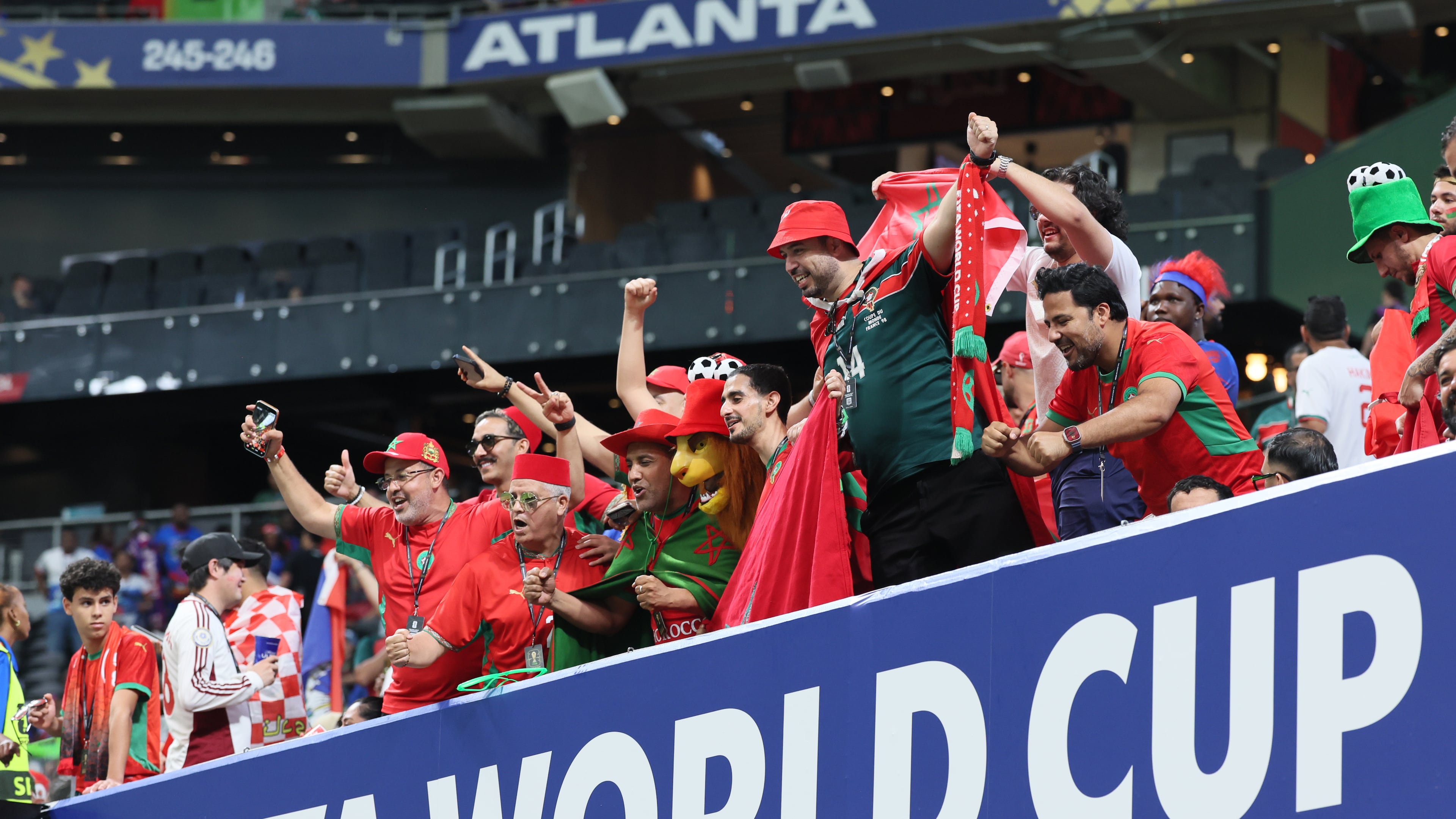 Morocco fans cheer before the start of the Morocco vs. Haiti in a Group C FIFA World Cup match at Atlanta Stadium on Wednesday, June 24, 2026. (Jason Getz/AJC)