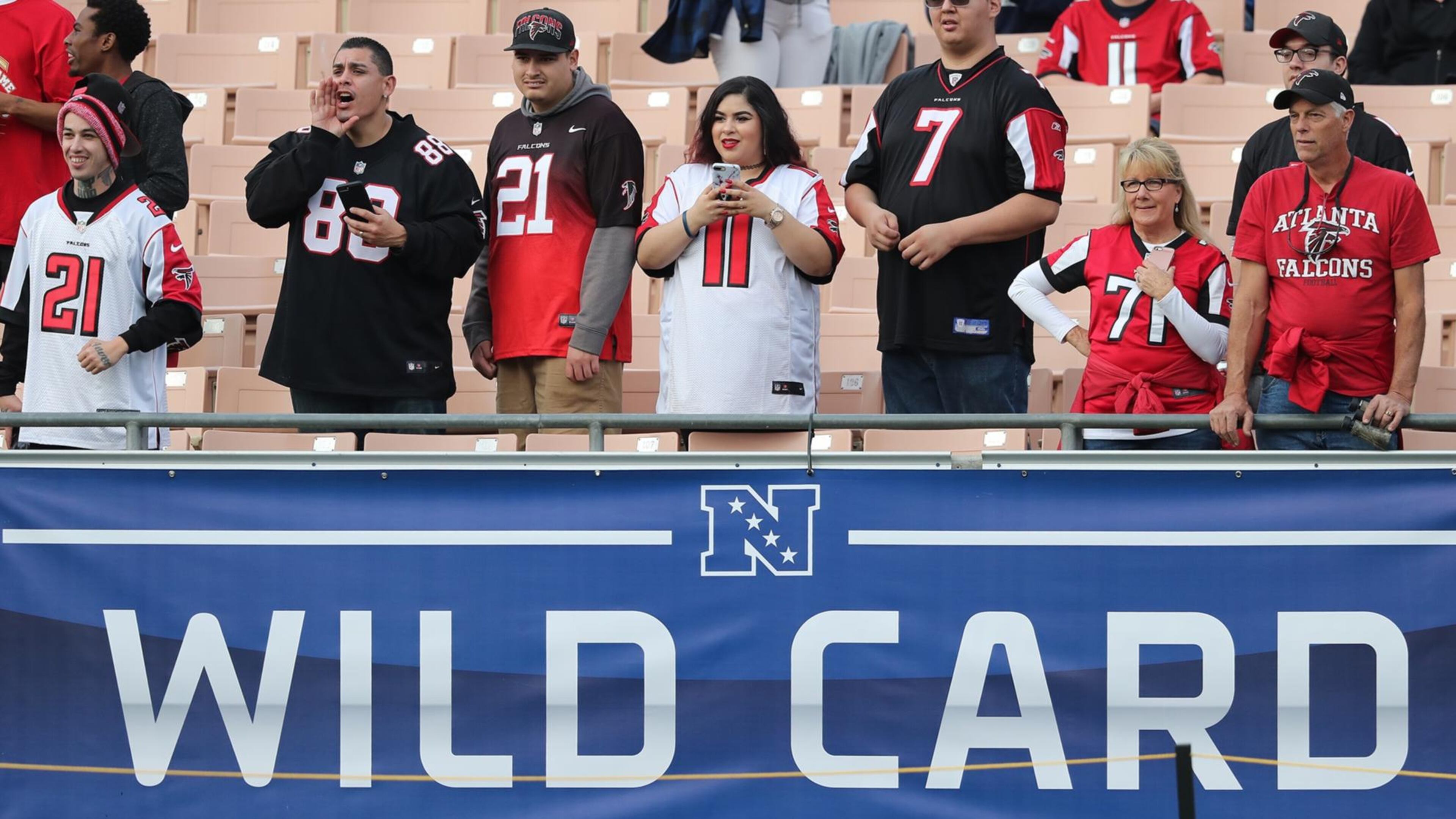 January 6, 2018 Los Angeles: Plenty of Falcons fans are on hand to support their team against the Rams in their NFL Wild Card Game on Saturday, January 6, 2018, in Los Angeles. Curtis Compton/ccompton@ajc.com