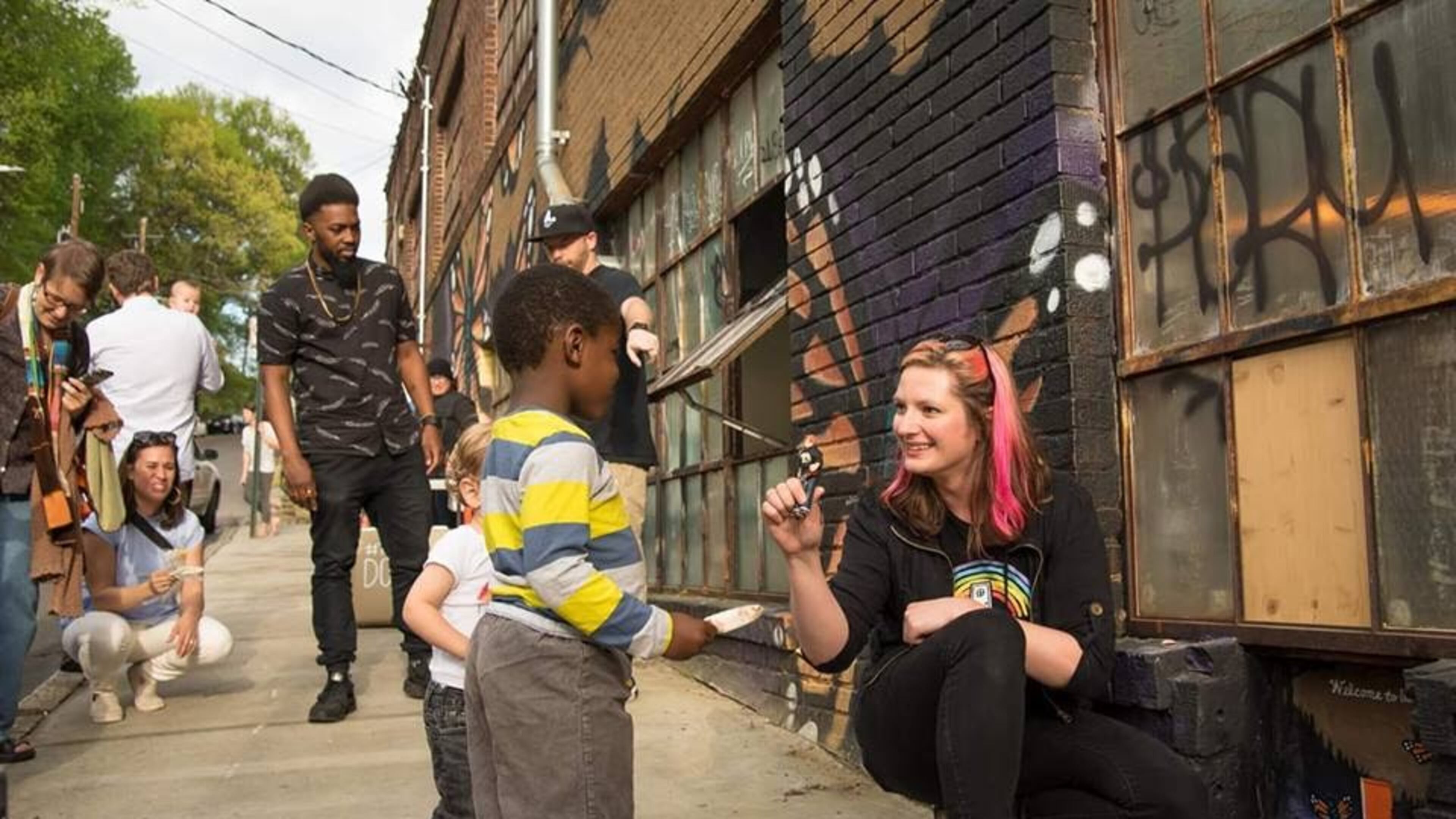 Artist Karen Anderson Singer works closely with the community when installing a new Tiny Door.
Courtesy Steve Eberhardt