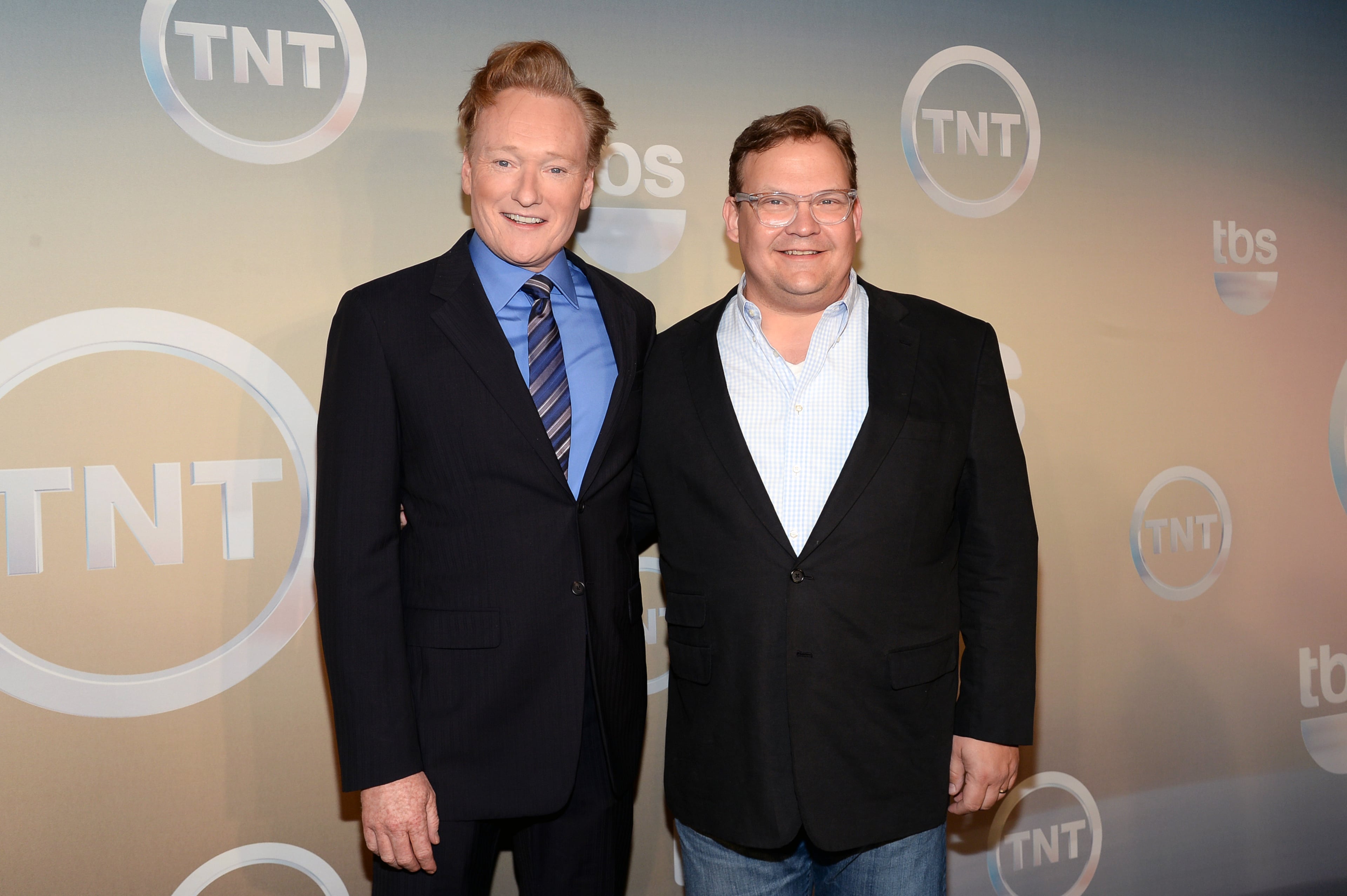 Conan O'Brien, left, and Andy Richter pose backstage at the TNT and TBS Network 2014 Upfront Presentations at Madison Square Garden on Wednesday, May 14, 2014, in New York. (Photo by Evan Agostini/Invision/AP)