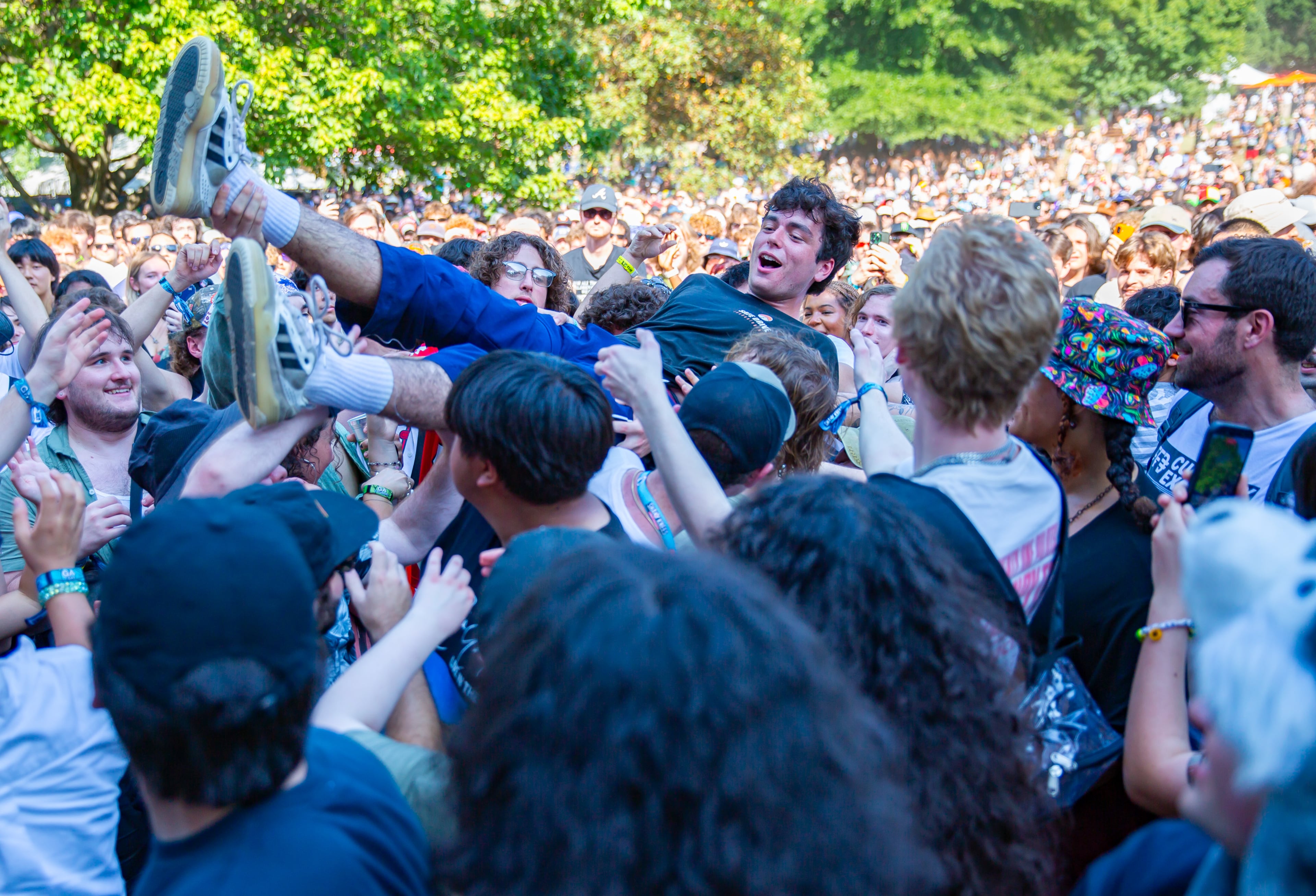 Former frontman of Black Midi, Geordie Greep kicked off the afternoon with experimental rock and jazz at the Criminal Records stage on Saturday, Sept. 19, 2026, in Atlanta. (Ryan Fleisher for the AJC)