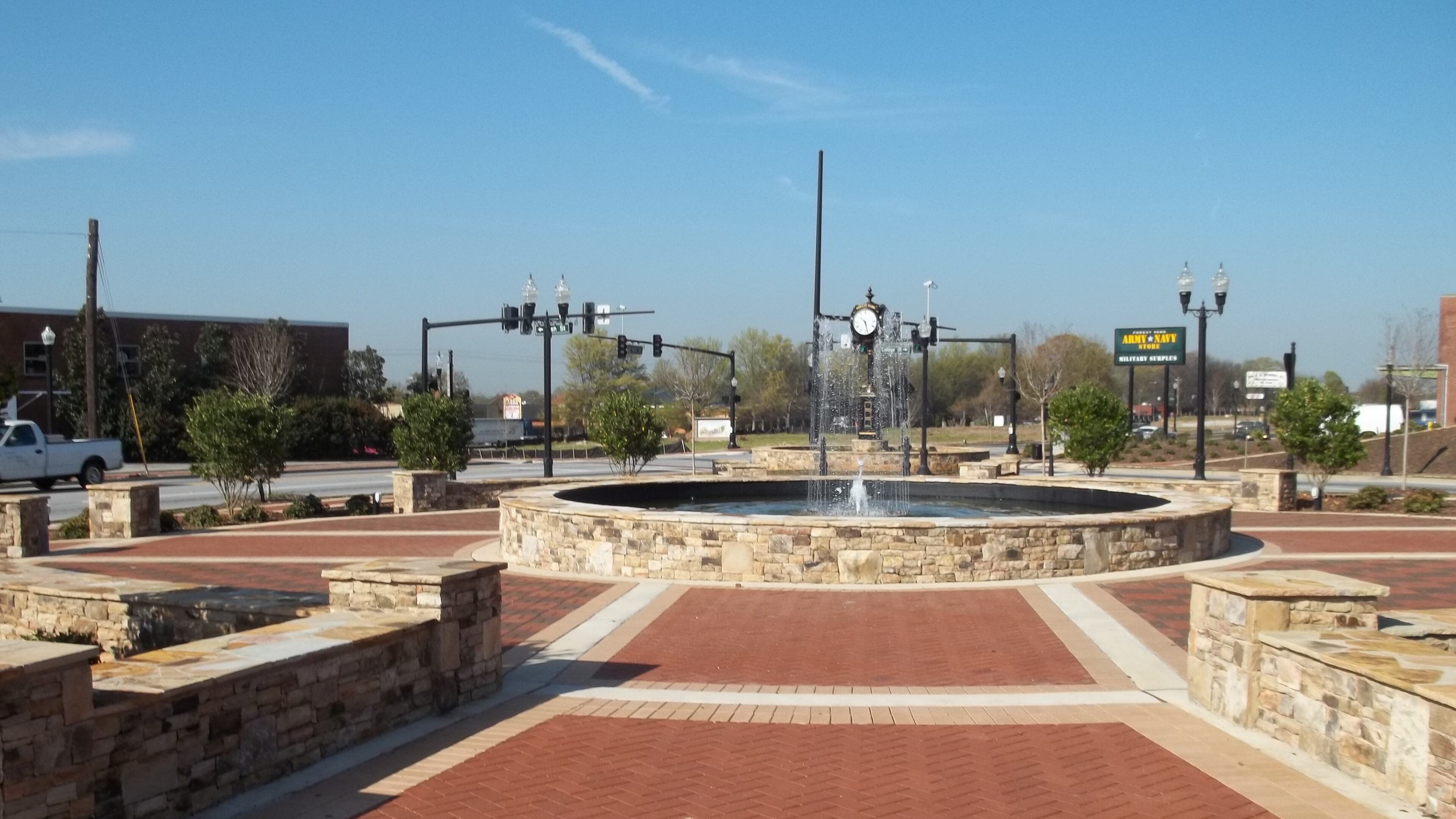 Phase 1 of Forest Park’s streetscape project includes a water fountain and brick paver handicap accessible sidewalks. Courtesy of Forest Park.