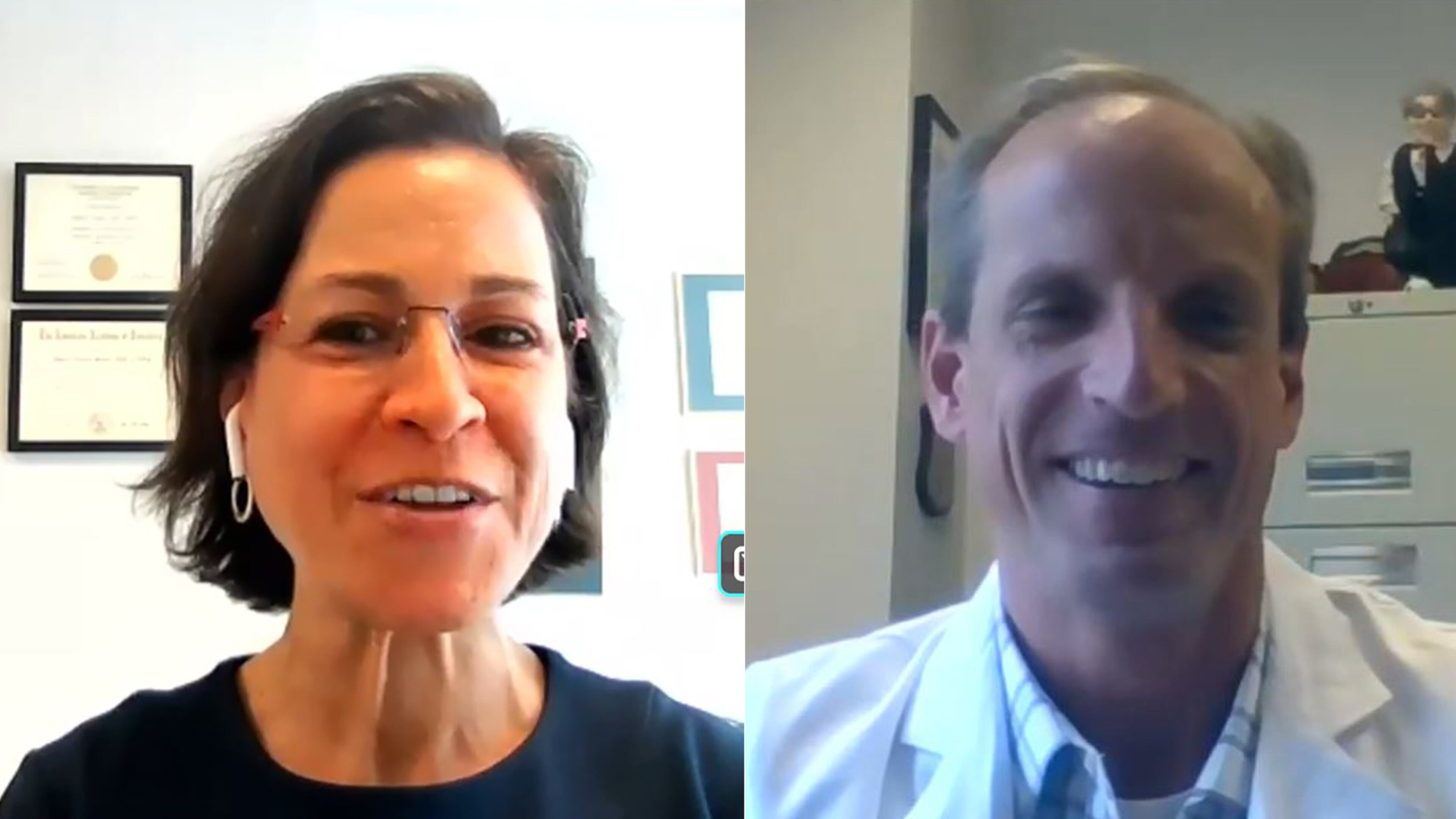 The day after the U.S. Food and Drug Administration authorized the Pfizer-BioNTech COVID-19 vaccine for adolescent children, pediatrician scientists at Emory University and Children’s Healthcare of Atlanta answered questions about the vaccine in an online press event. Seen here, Dr. Andi Shane, MD, chief of the division of pediatric infectious diseases at Emory University School of Medicine and medical director of infectious disease at Children’s Healthcare of Atlanta, and Dr. Evan Anderson, MD, professor of medicine and pediatrics at Emory University School of Medicine and pediatric infectious diseases specialist at Children’s Healthcare of Atlanta, participate in the event Tuesday, May 11, 2021. (Screenshots taken by Ariel Hart / The Atlanta Journal-Constitution.)