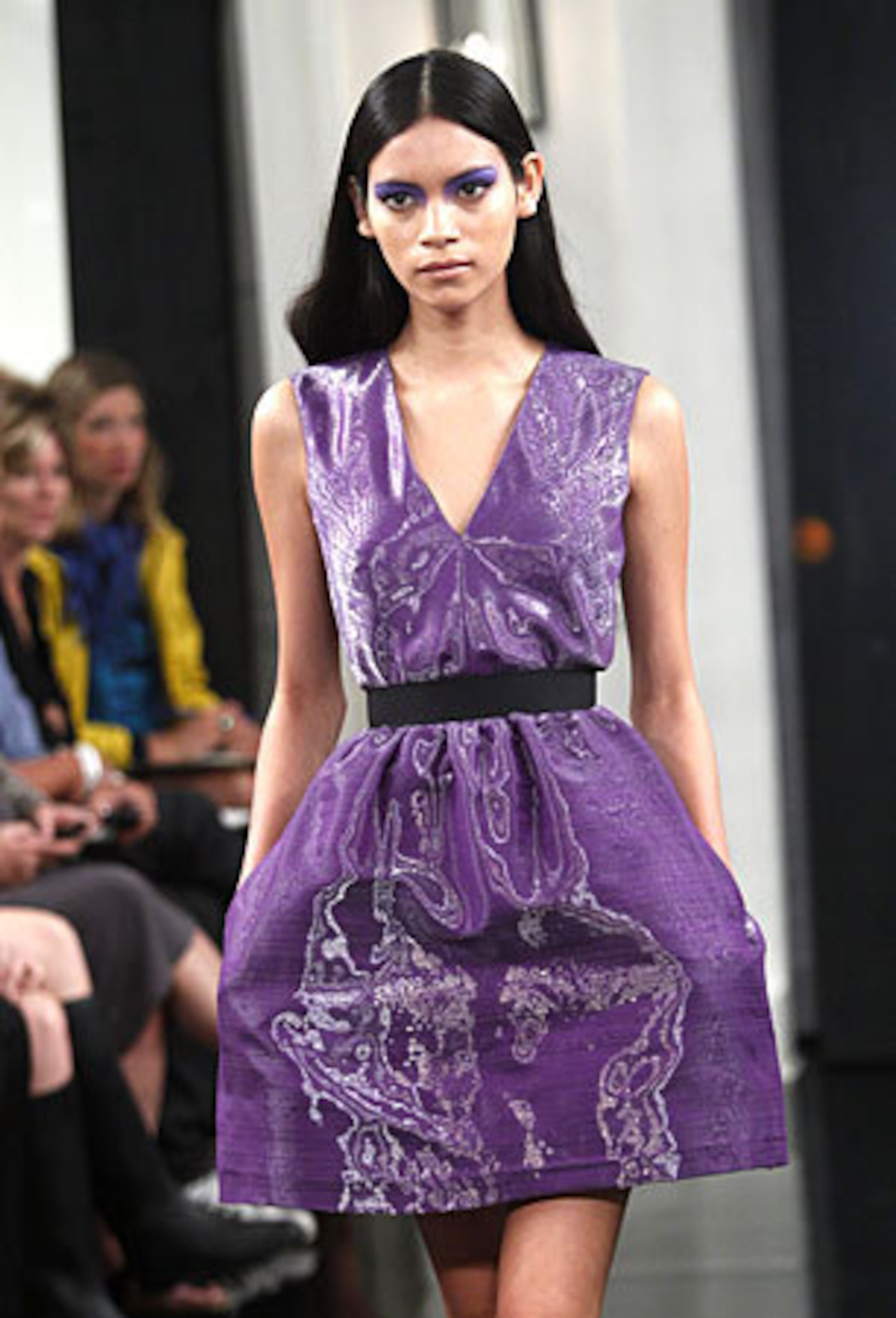 A model walks the runway at the Victoria Beckham Spring 2011 collection show during Fashion Week in New York, Sunday, Sept. 12, 2010.