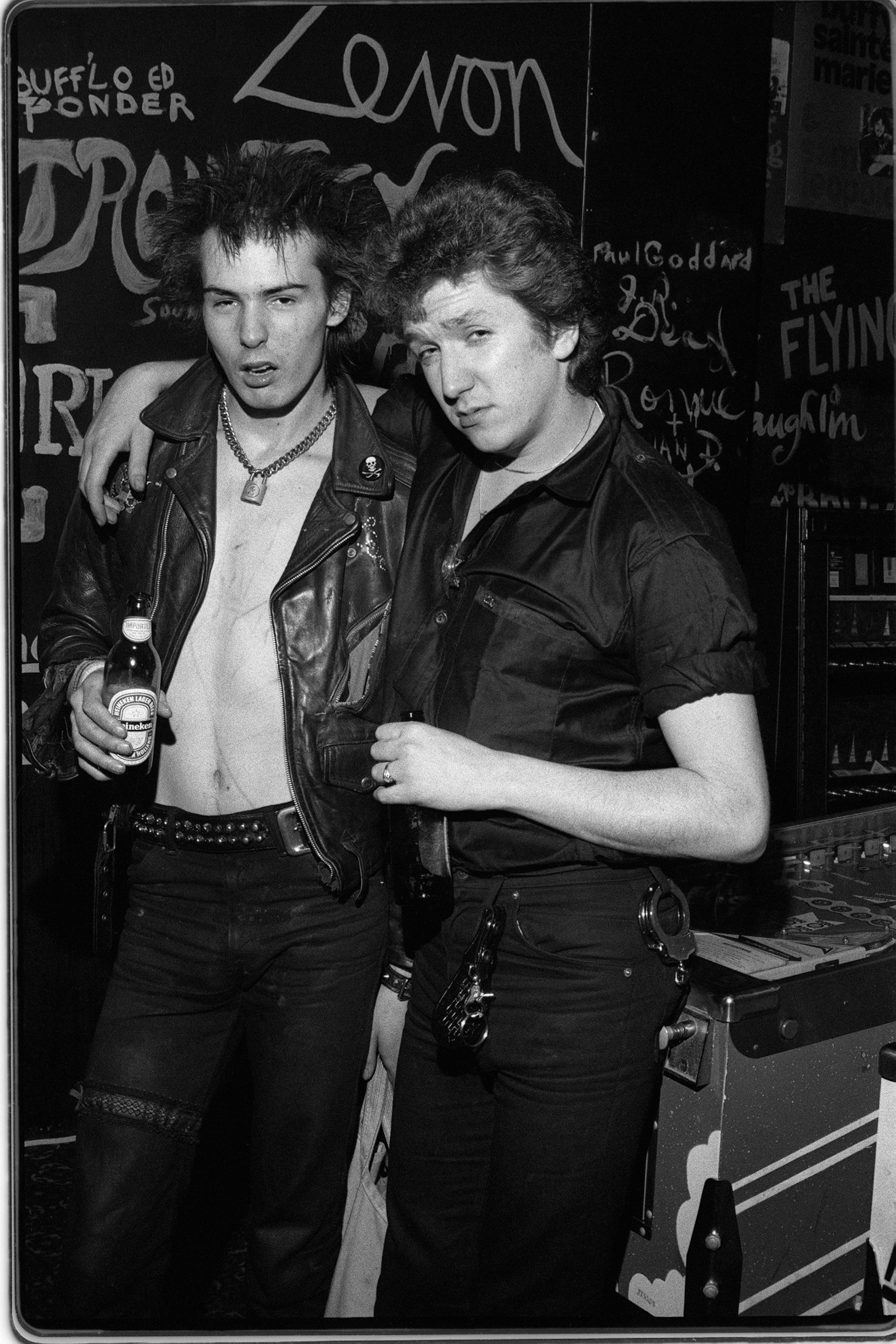Sid Vicious (left) and Steve Jones of The Sex Pistols before their concert at The Great Southeast Music Hall on January 5, 1978. This was their first American concert. (LOUIE FAVORITE / STAFF)