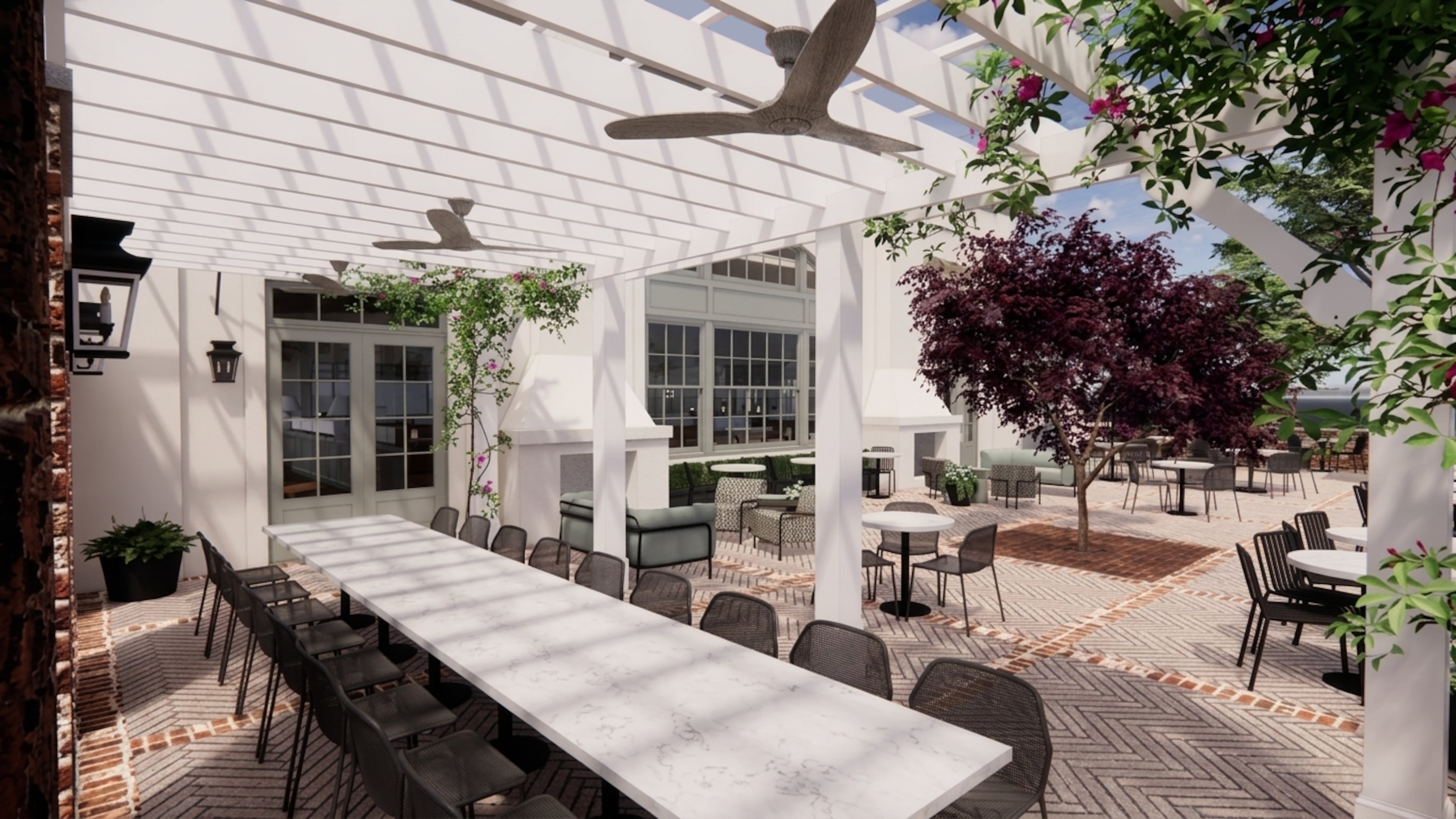 A rendering of the outdoor dining area at Linton's in Buckhead. Linton Hopkins will open his namesake restaurant in 2027. (Courtesy of ASD SKY)