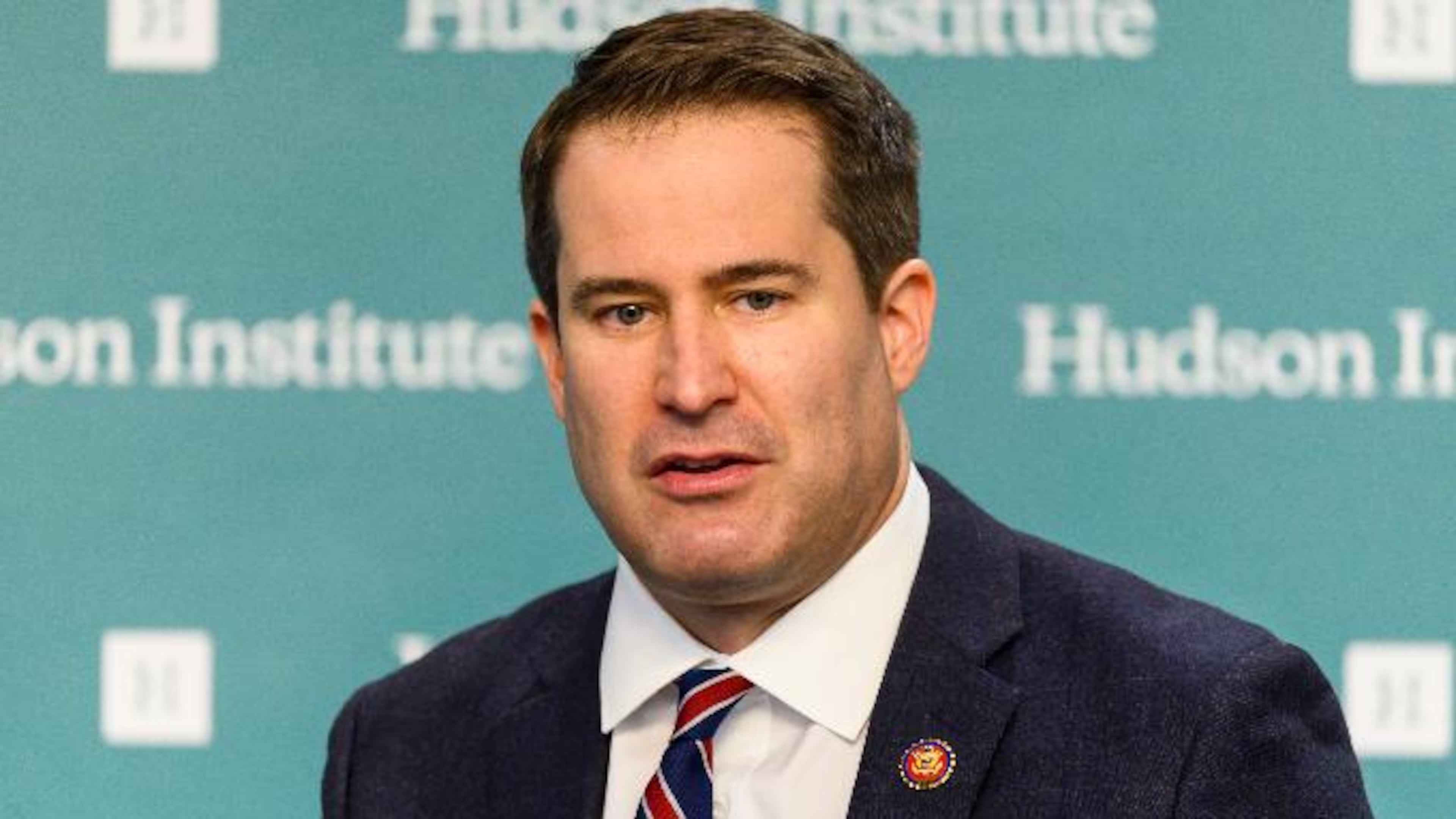 Representative Seth Moulton (D-MA) seen speaking at the Hudson Institute event "Conversations on National Security and U.S. Naval Power" at the Hudson Institute in Washington, DC.