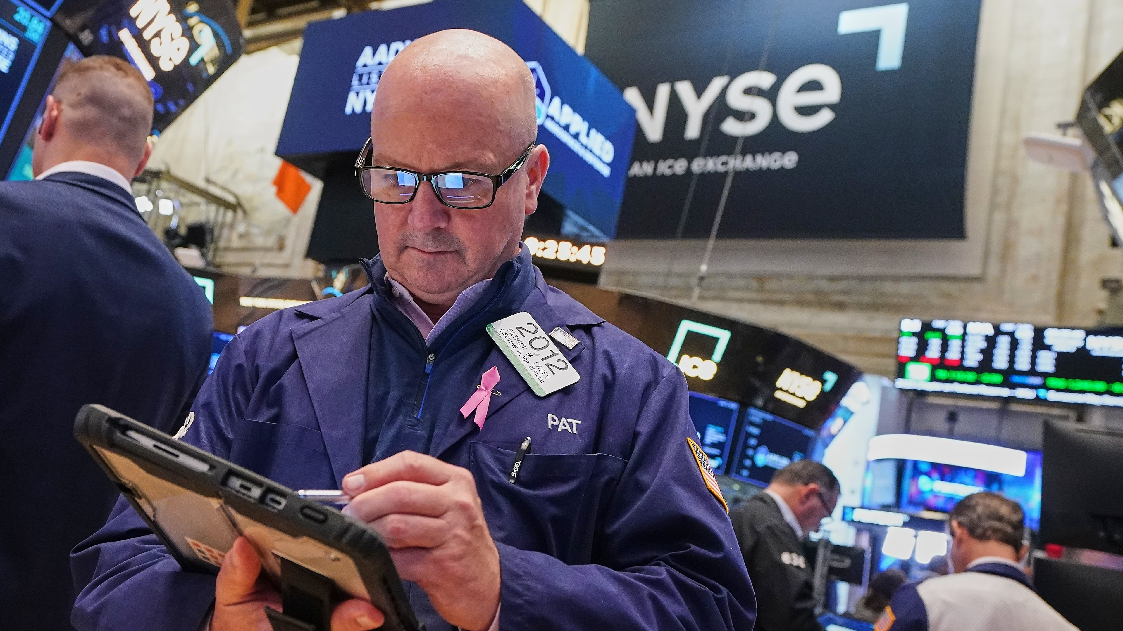 Trader Patrick Casey works on the floor of the New York Stock Exchange, Wednesday, June 3, 2026. (AP Photo/Richard Drew)