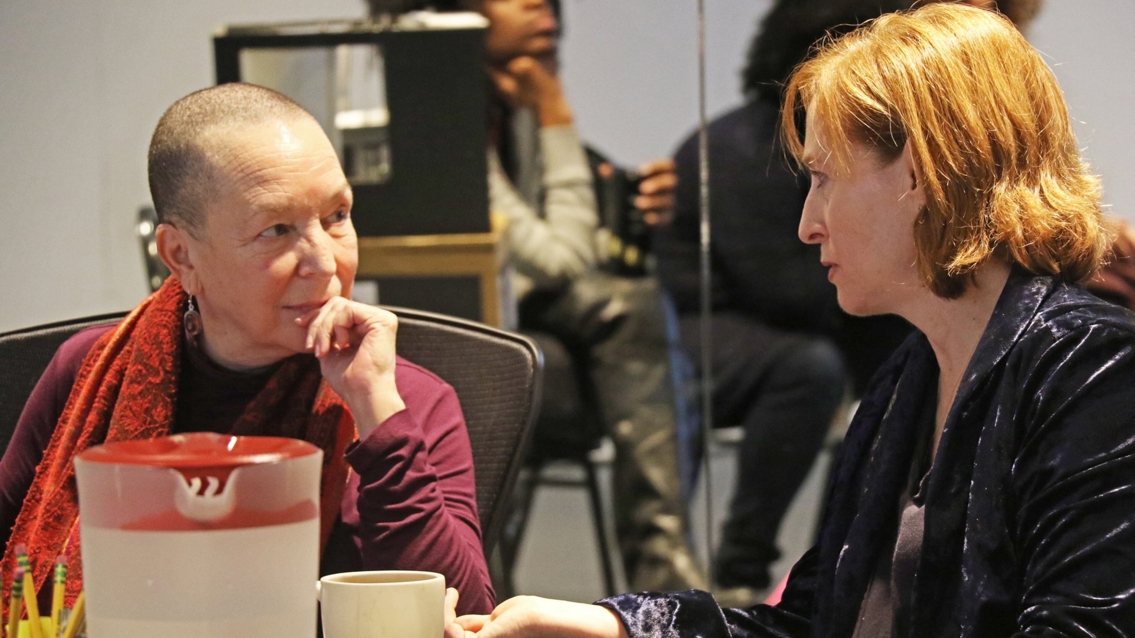 Playwright Pearl Cleage and Alliance Theatre Director Susan V. Booth confer during a rehearsal of Cleage’s new play “Angry, Raucous, and Shamelessly Gorgeous”.