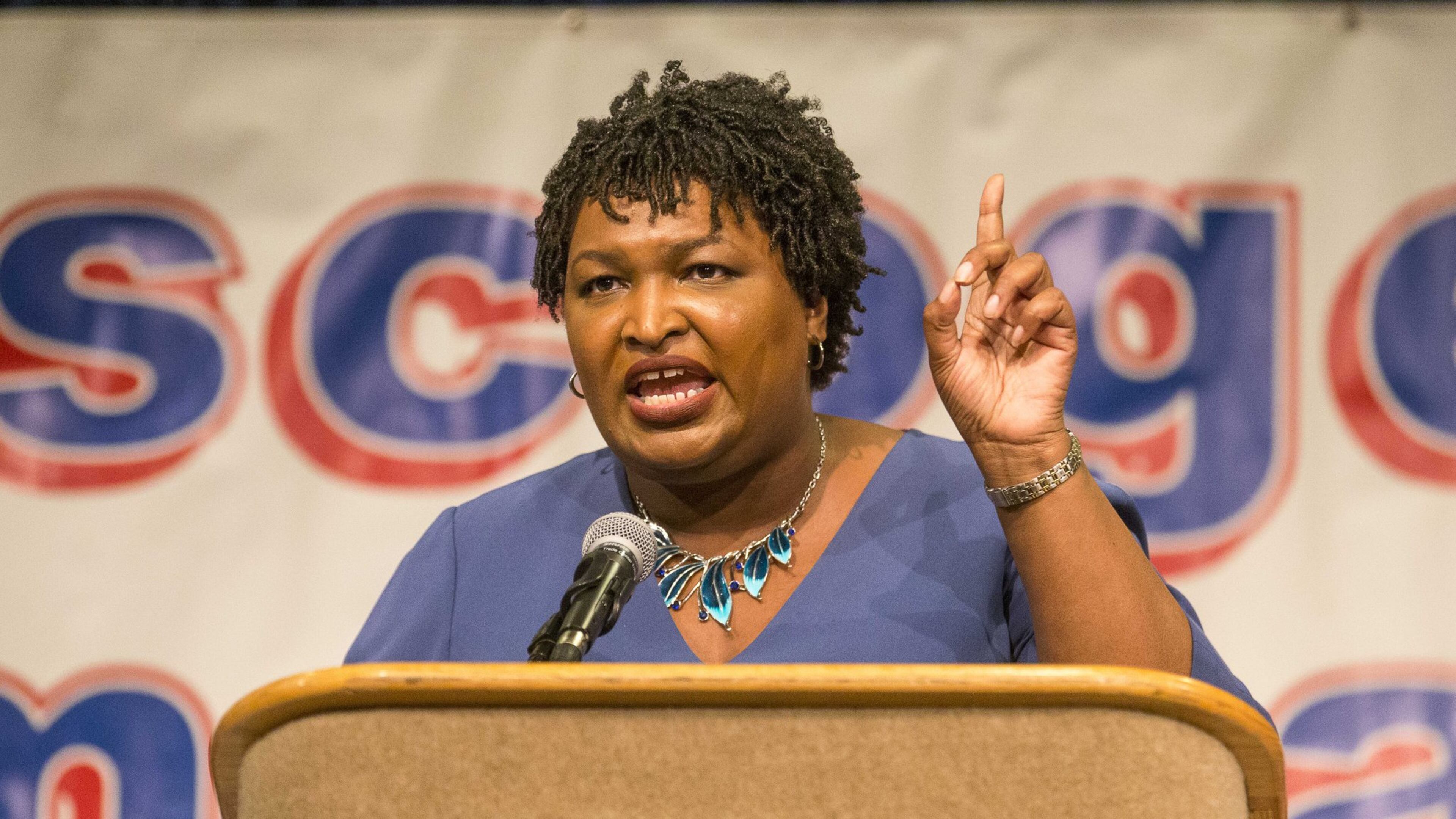 09/18/2018 — Columbus, Georgia — Democratic gubernatorial candidate Stacey Abrams speaks during the 2018 Muscogee County Democratic Gala in Columbus, Tuesday, September 18, 2018. (ALYSSA POINTER/ALYSSA.POINTER@AJC.COM)