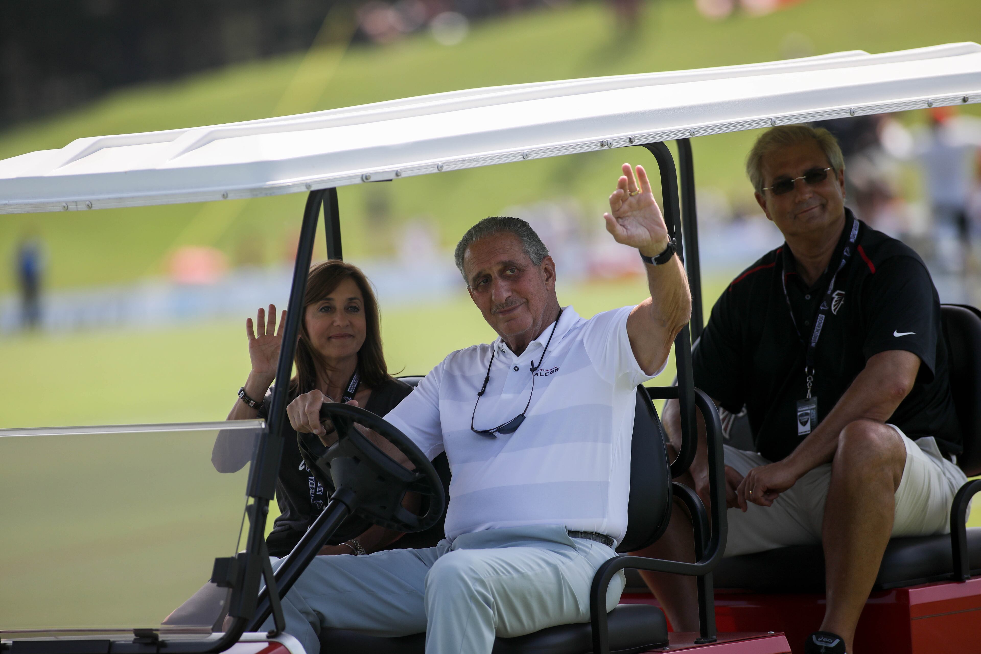Atlanta Falcons owner Arthur Blank and his wife Angela during training camp, Saturday, July 28, 2018, in Flowery Branch, Ga. BRANDEN CAMP/SPECIAL