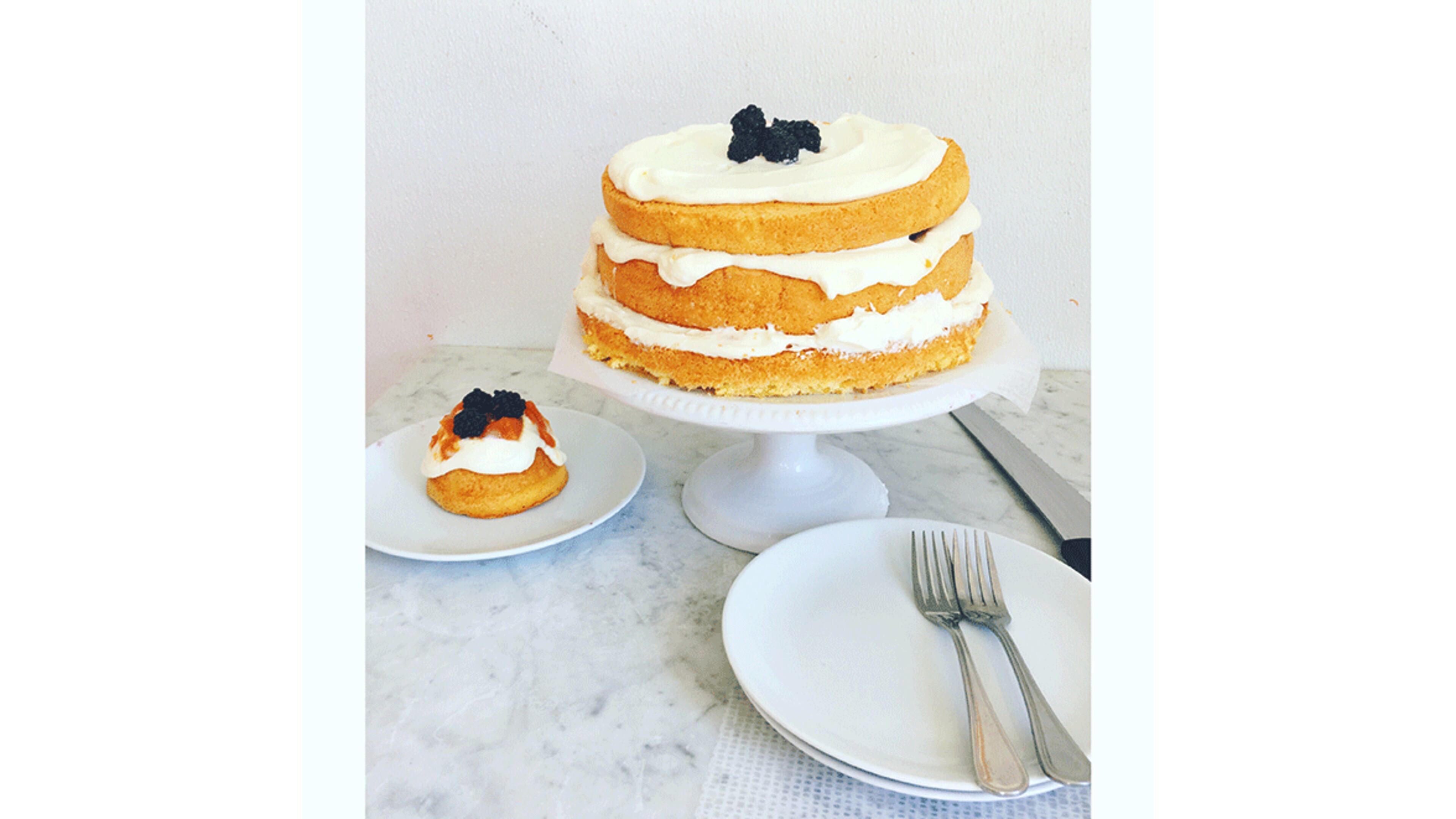 Gateau de savoie with layers of whipped creme fraiche and fresh blackberries / Sarah Dodge for the Atlanta Journal-Constitution