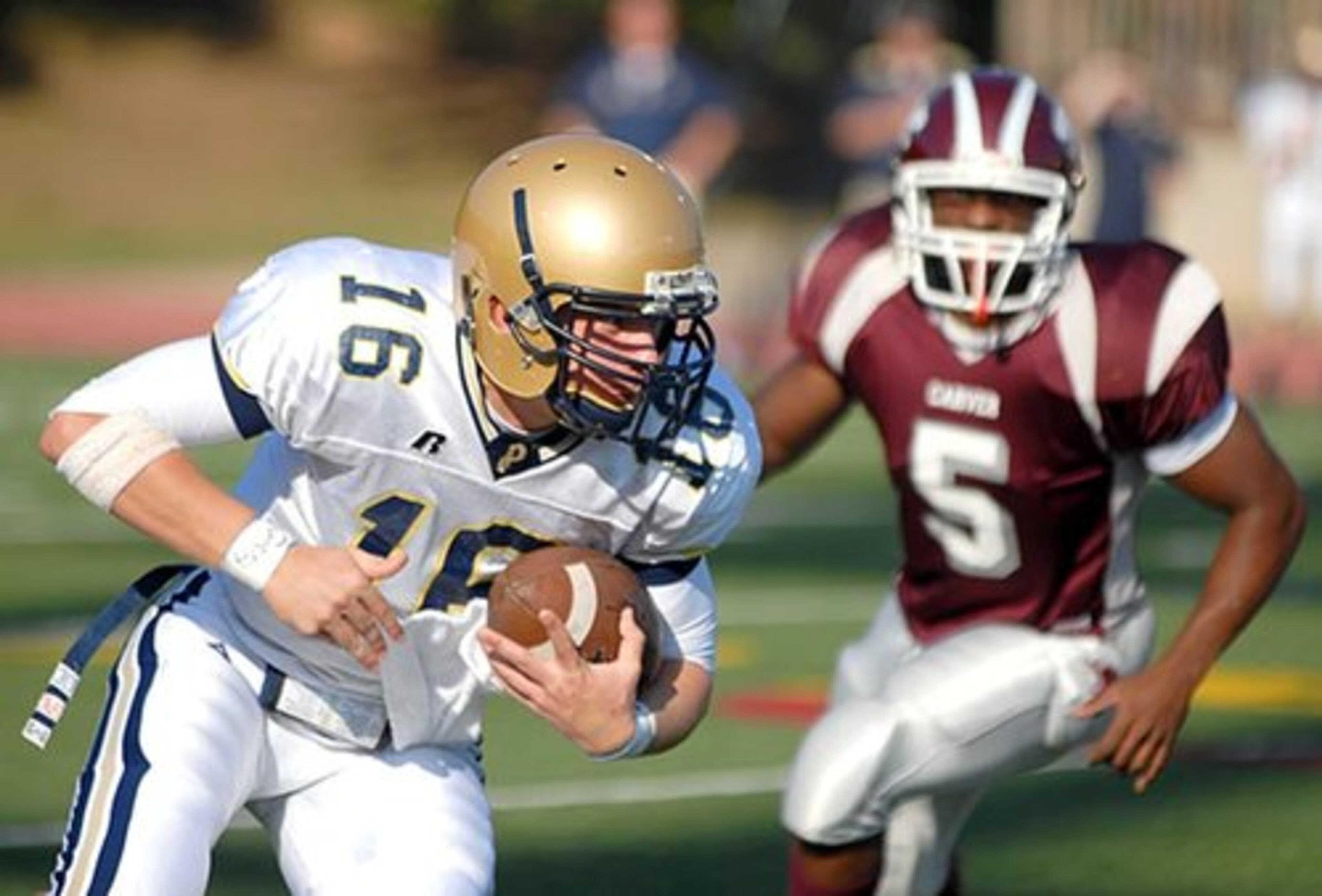 St. Pius X: The Golden Lions (in white) went 8-4 last season as a Class AAAA team. They're 7-0 this season in AAA. Next opponent: Grady (5-2).