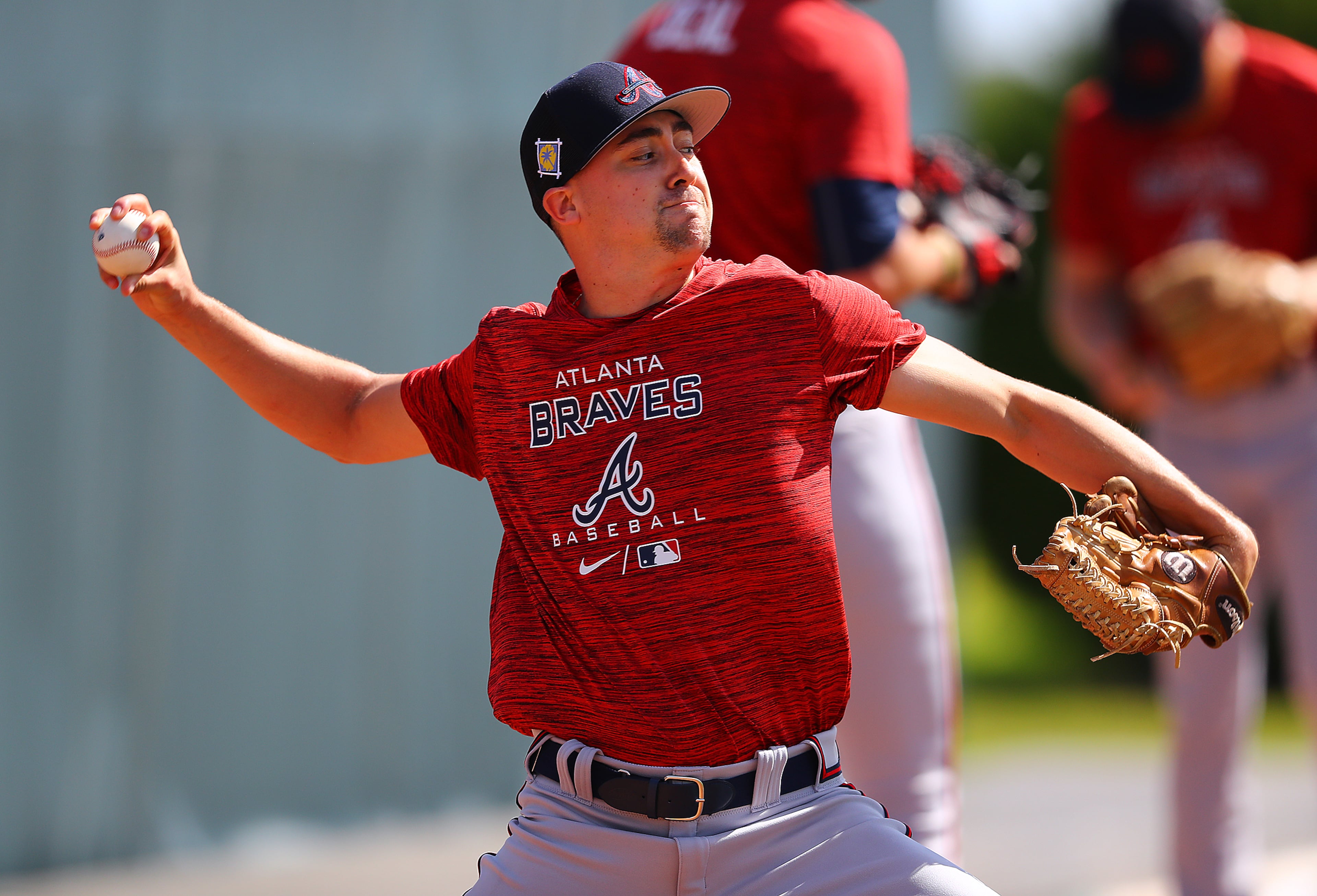 030622 North Port: Atlanta Braves minor league pitcher James Acuna throws from a practice mound on the first day of Braves minor league spring training camp on Sunday, March 6, 2022, in North Port. “Curtis Compton / Curtis.Compton@ajc.com”`