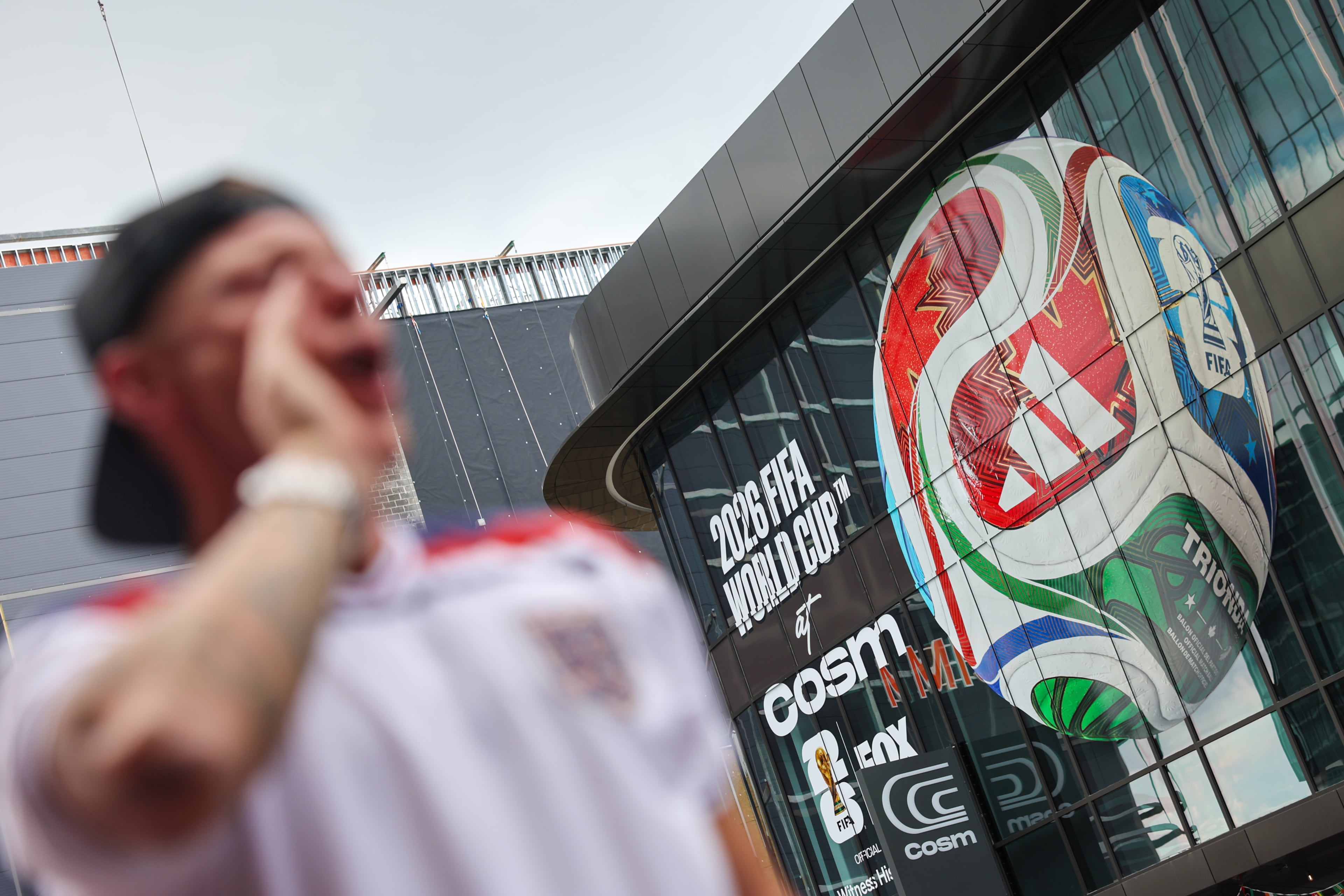England fans celebrate at Irish Exit before the FIFA World Cup game against Argentina in Atlanta on July 15, 2026. It’s the last game Atlanta is hosting. (Arvin Temkar/AJC)