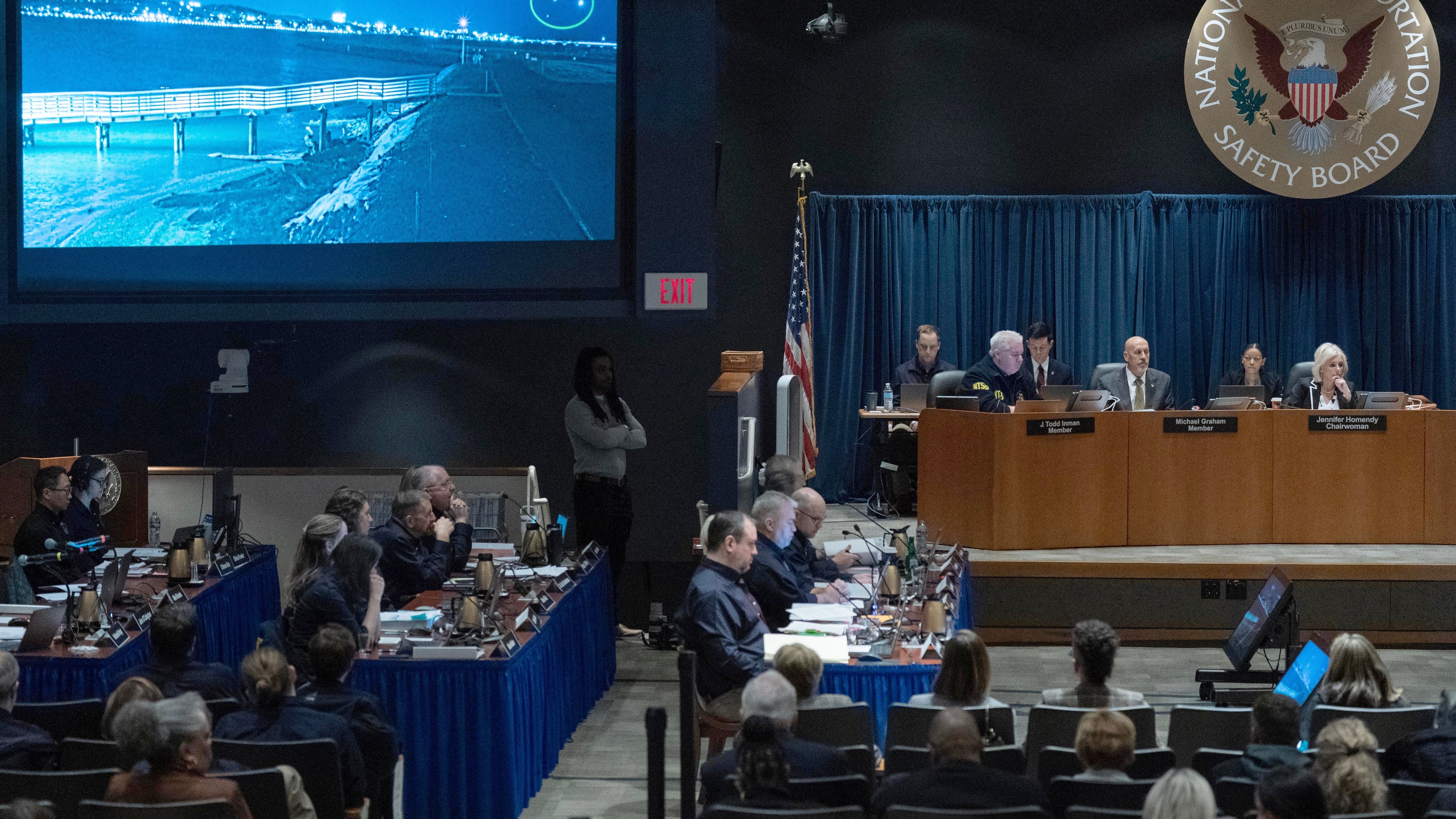 National Transportation Safety Board (NTSB) Chairwoman Jennifer Homendy presides over the NTSB fact-finding hearing on the DCA midair collision accident, at the National Transportation and Safety Board boardroom in Washington, Tuesday, Jan. 27, 2026. (AP Photo/Jose Luis Magana)