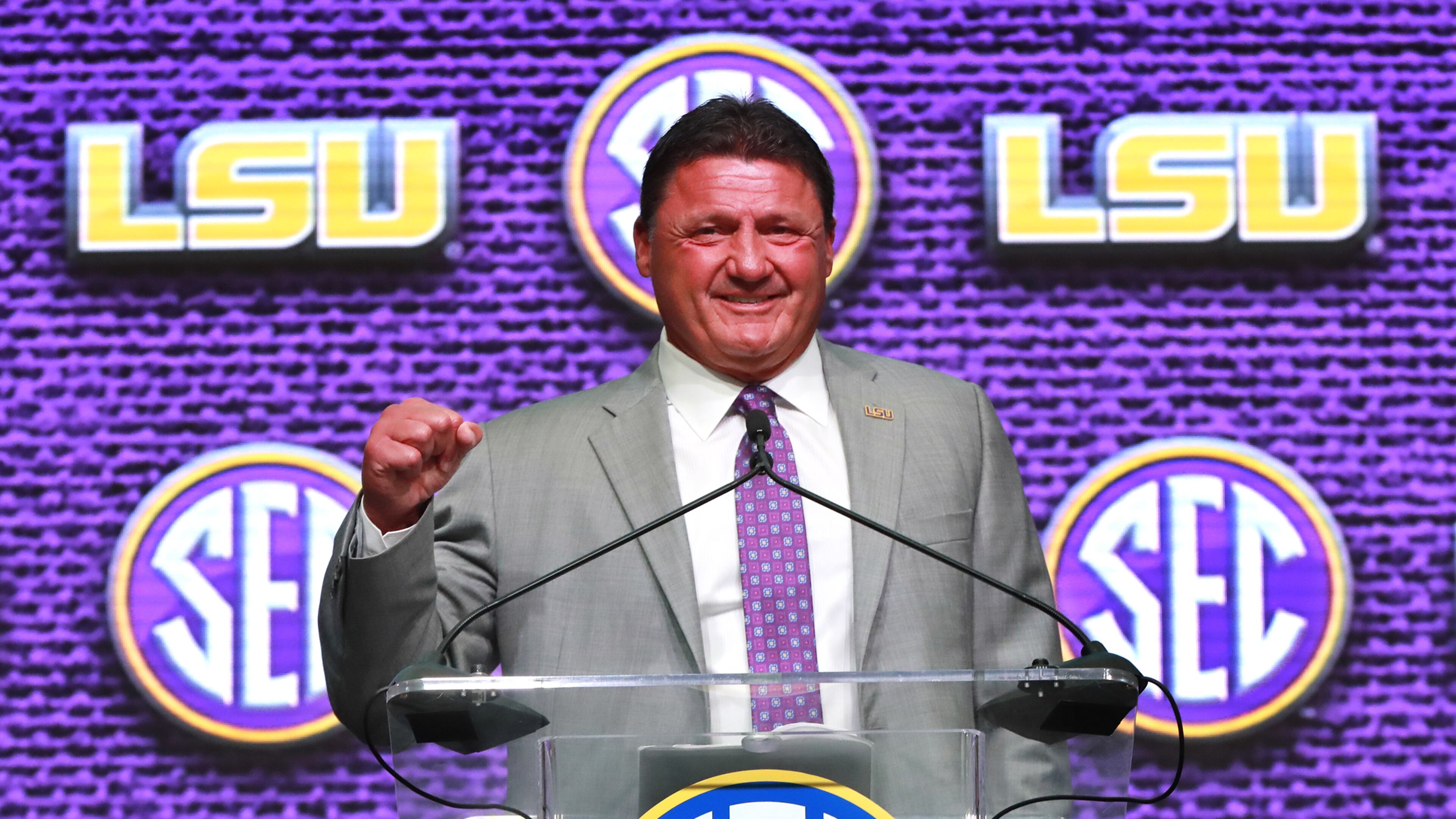 LSU coach Ed Orgeron will be the first to tell you, "Geaux Tigers." (Curtis Compton/ccompton@ajc.com)