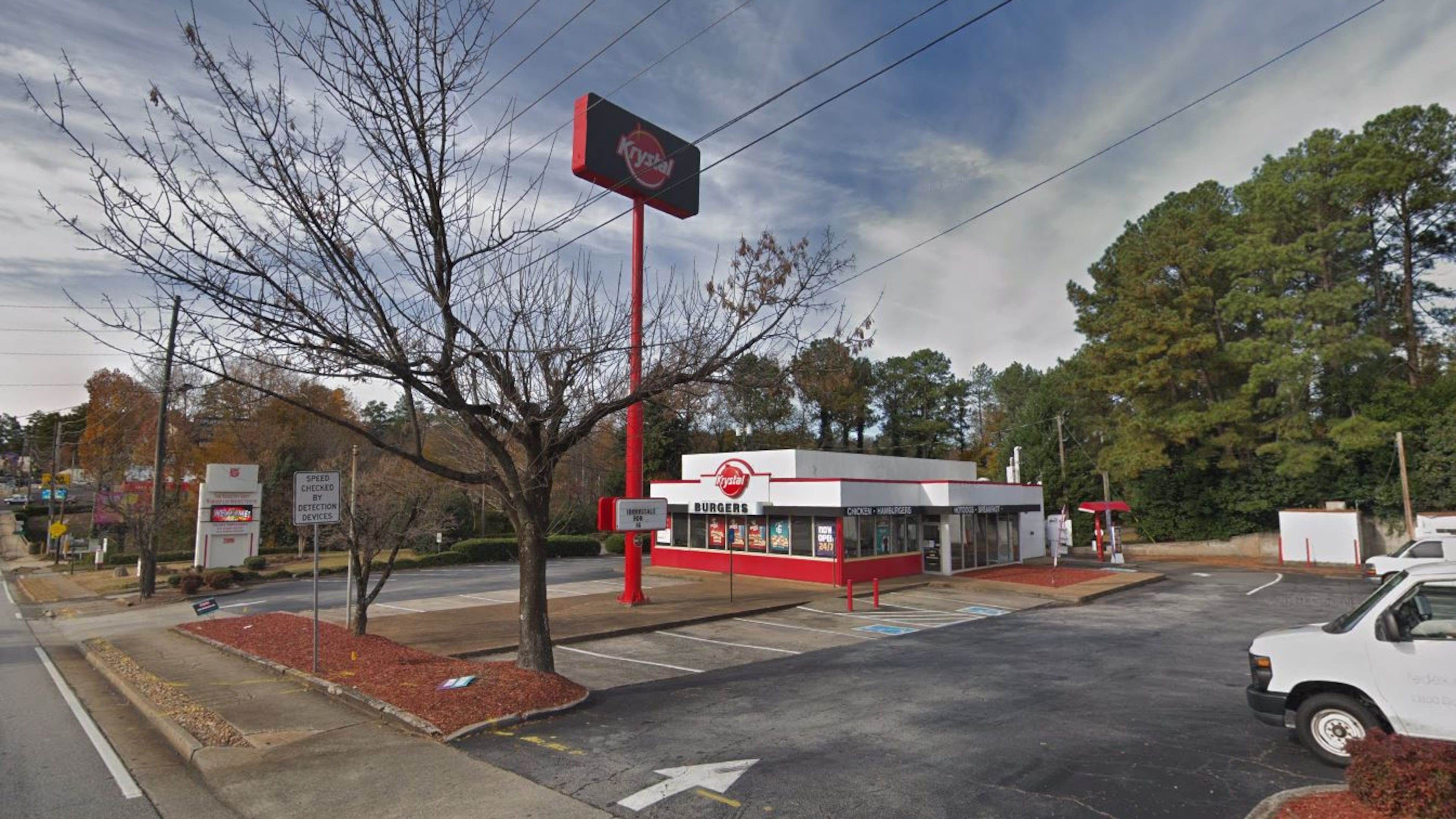 Just past the Krystal is the trailhead for the Peachtree Creek Greenway.