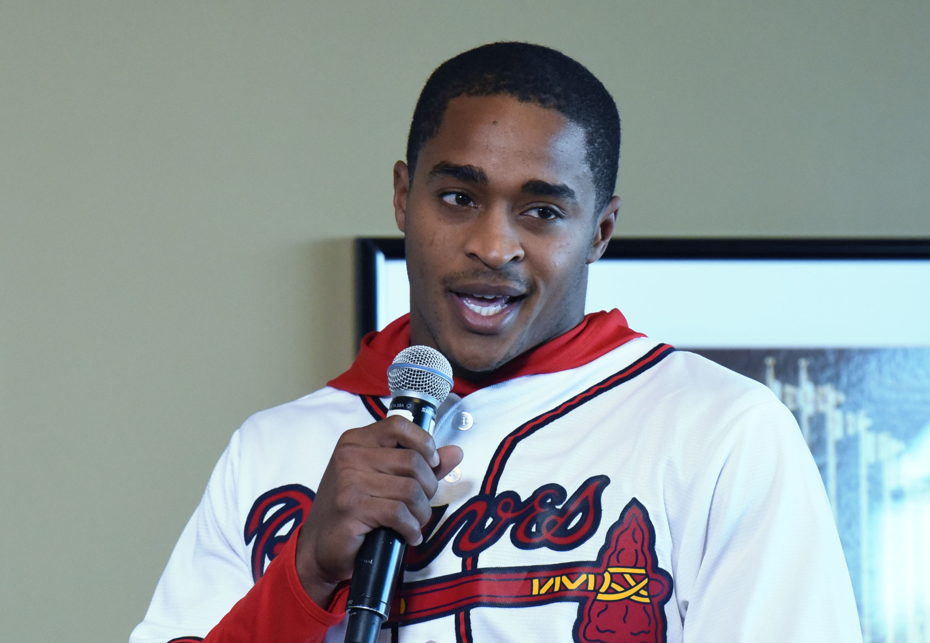 Atlanta Braves Mallex Smith speaks during a roundtable discussion at 2016 Atlanta Braves Fan Fest at Turner Field on Saturday, January 30, 2016. In celebration of the final season at Turner Field, the Atlanta Braves hosted a FanFest at the ballpark. The day included autograph sessions, tours, photo stations and more, and kicks off the Final Season at Turner Field. HYOSUB SHIN / HSHIN@AJC.COM