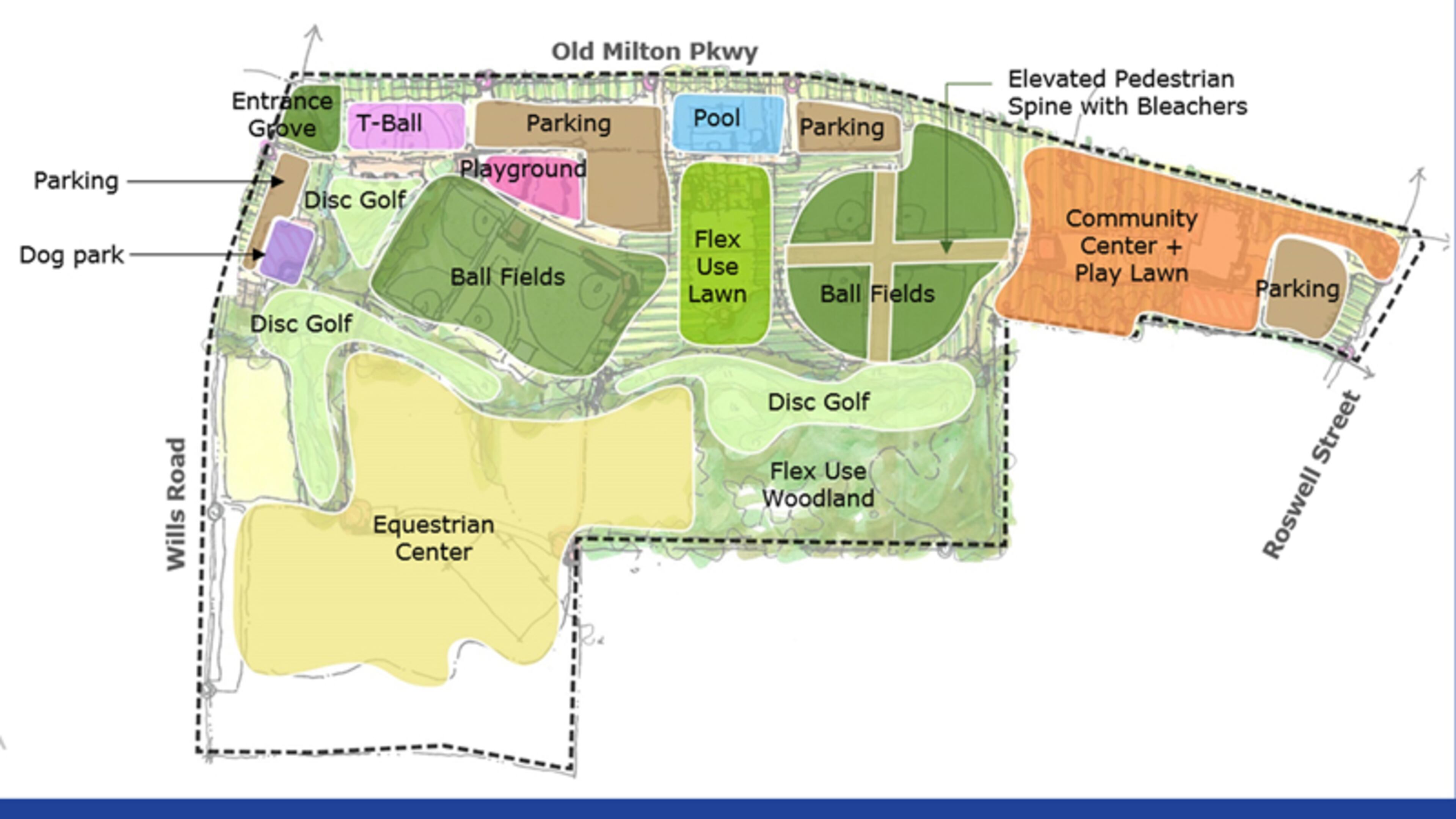 “Plan A” is one of three potential concept plans for Alpharetta’s Wills Park. Residents are invited to view the plans and take a survey at https://bit.ly/2zRludv. CITY OF ALPHARETTA