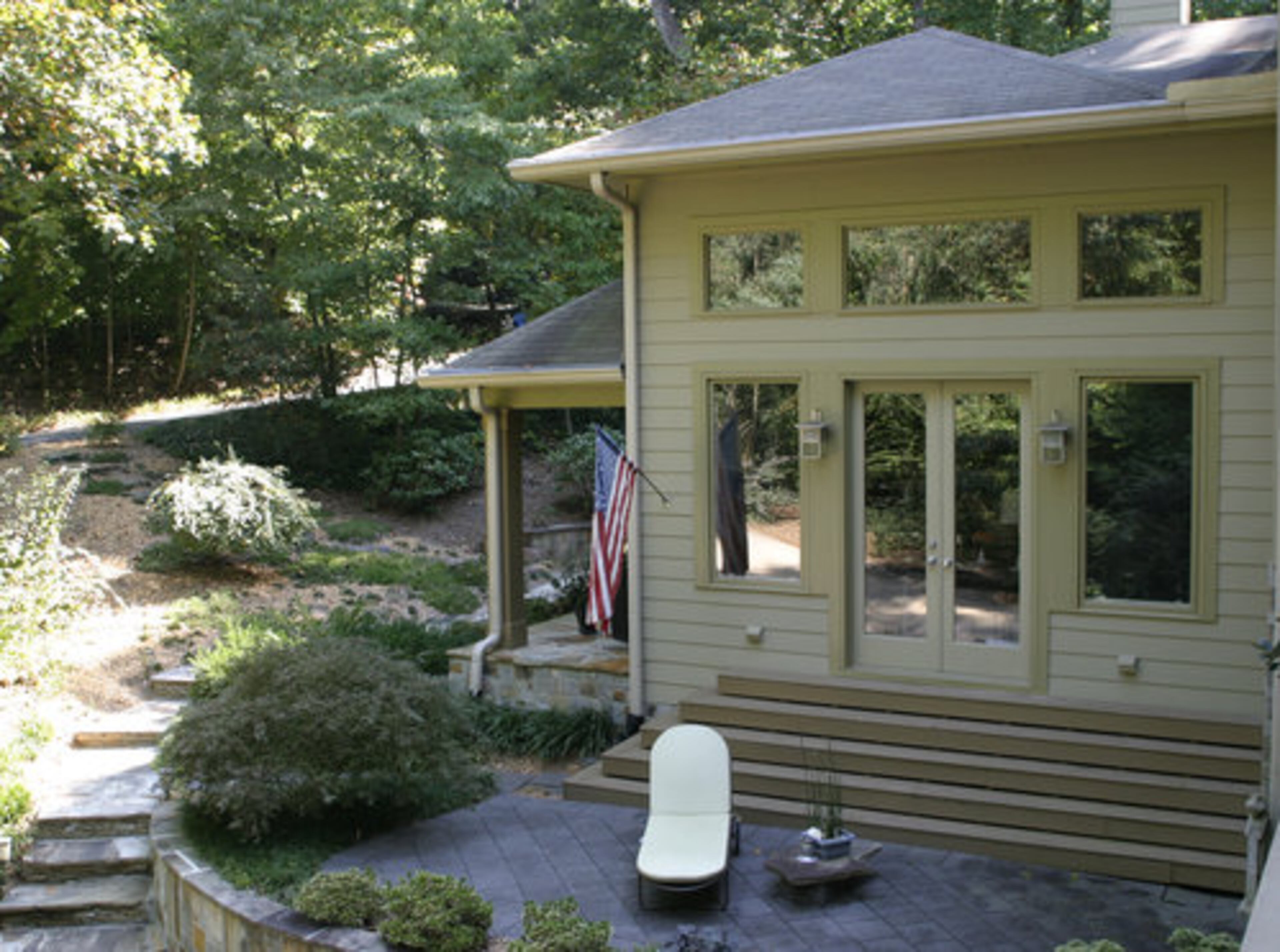 The home includes several outdoor areas.