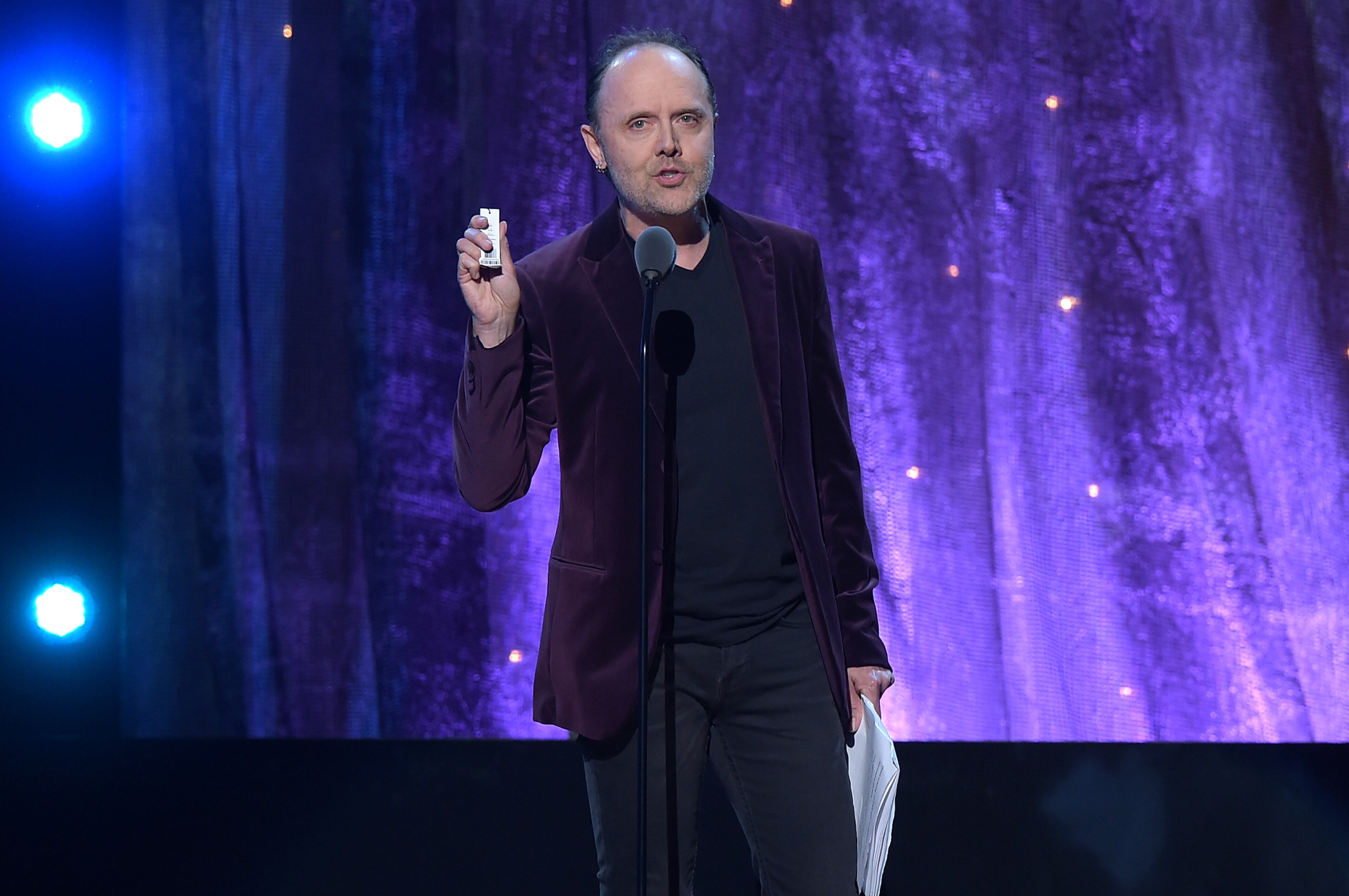 NEW YORK, NEW YORK - APRIL 08: Lars Ulrich of Metallica inducts Deep Purple onstage at the 31st Annual Rock And Roll Hall Of Fame Induction Ceremony at Barclays Center of Brooklyn on April 8, 2016 in New York City. (Photo by Theo Wargo/Getty Images)