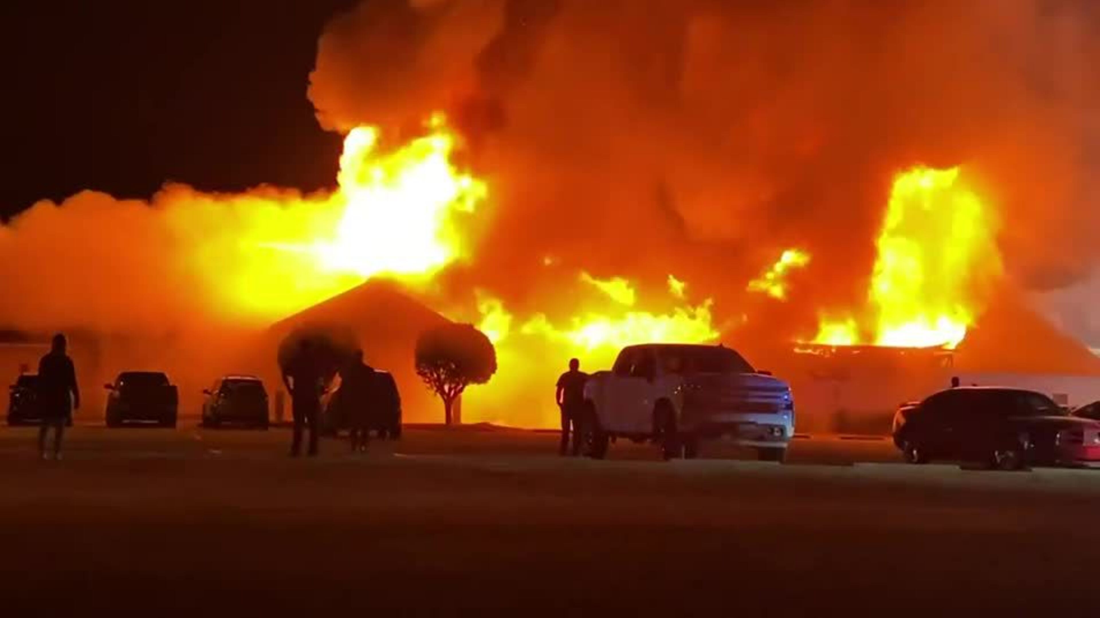 A Douglas church was destroyed after a massive fire broke out during a service Wednesday night, according to news reports. (YouTube screenshot)