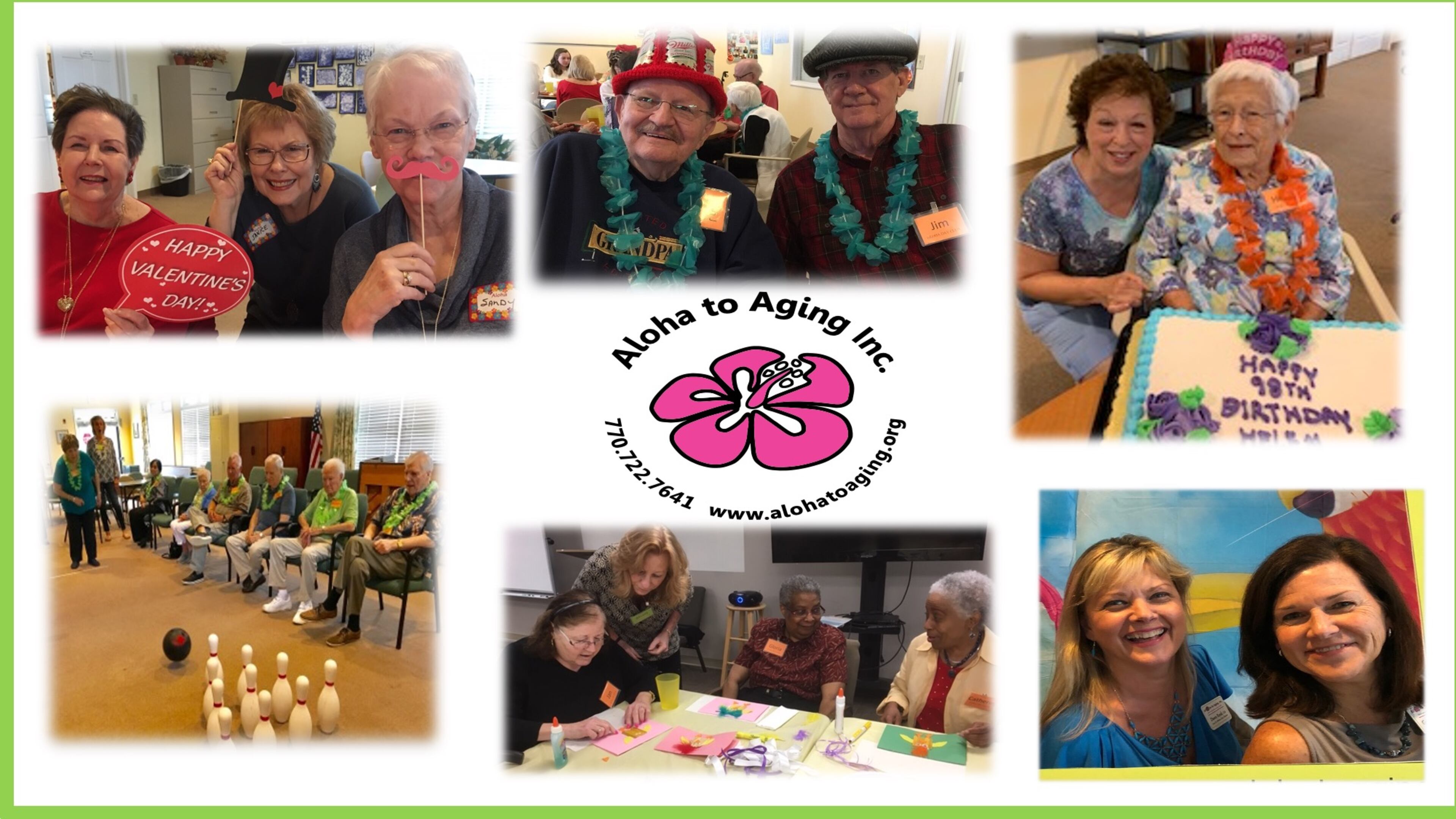 Due to the safety of others, some of the in-person events shown are now handled through ZOOM and when distant socializing is available East Cobb Park is a great place for bringing multi-generations together. Since COVID, adding that virtual component has added to the Aloha To Aging family providing the needs of the community at-large.