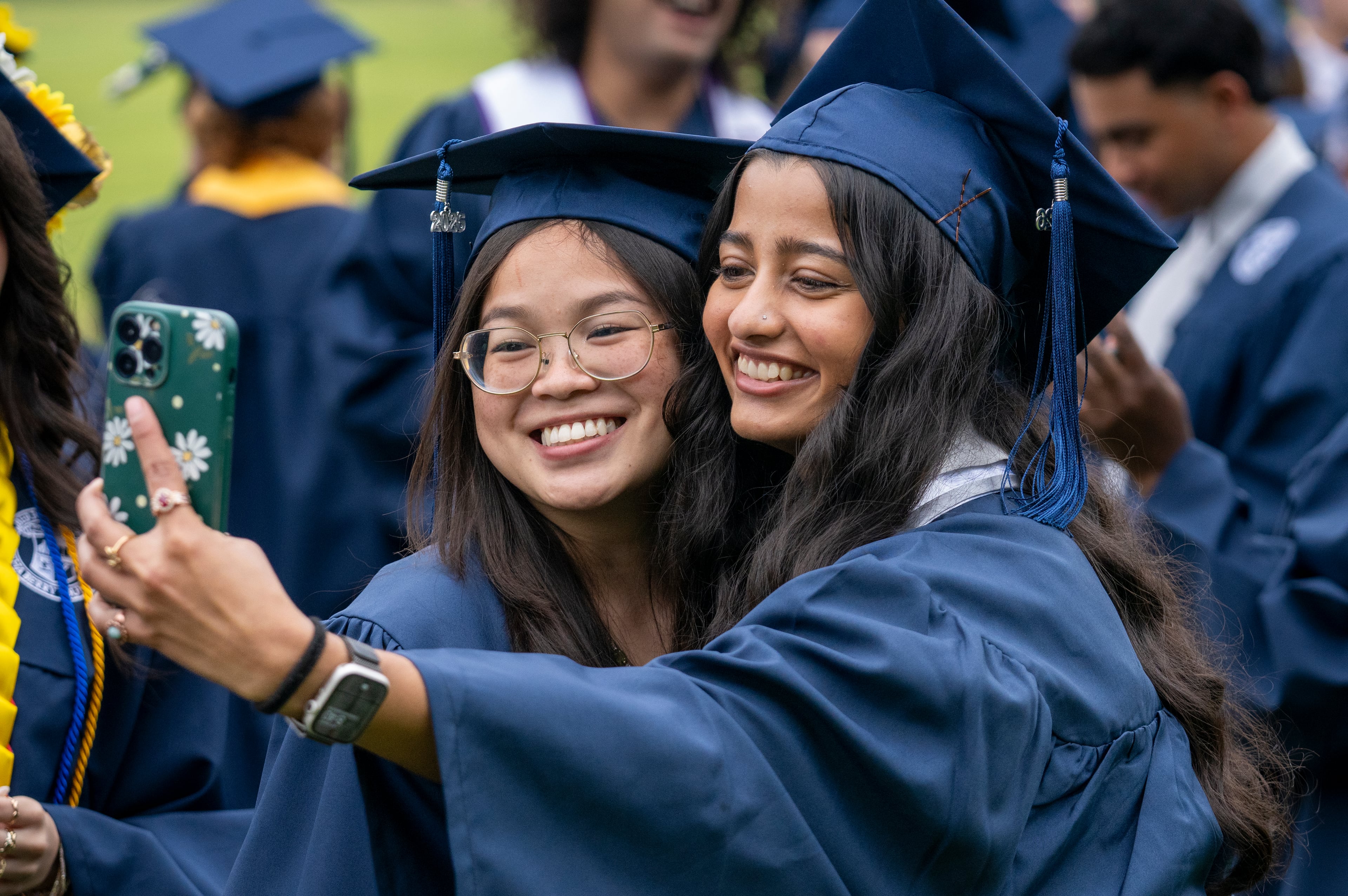 Sophia Newell and Harvy Patel take a selfie before the commencement ceremony at Berry College on Saturday May 9, 2026. (Daniel Whiting/Berry College)